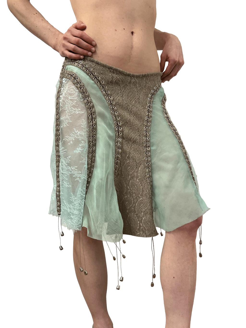 paseillo skirt in mint chiffon and chantilly lace