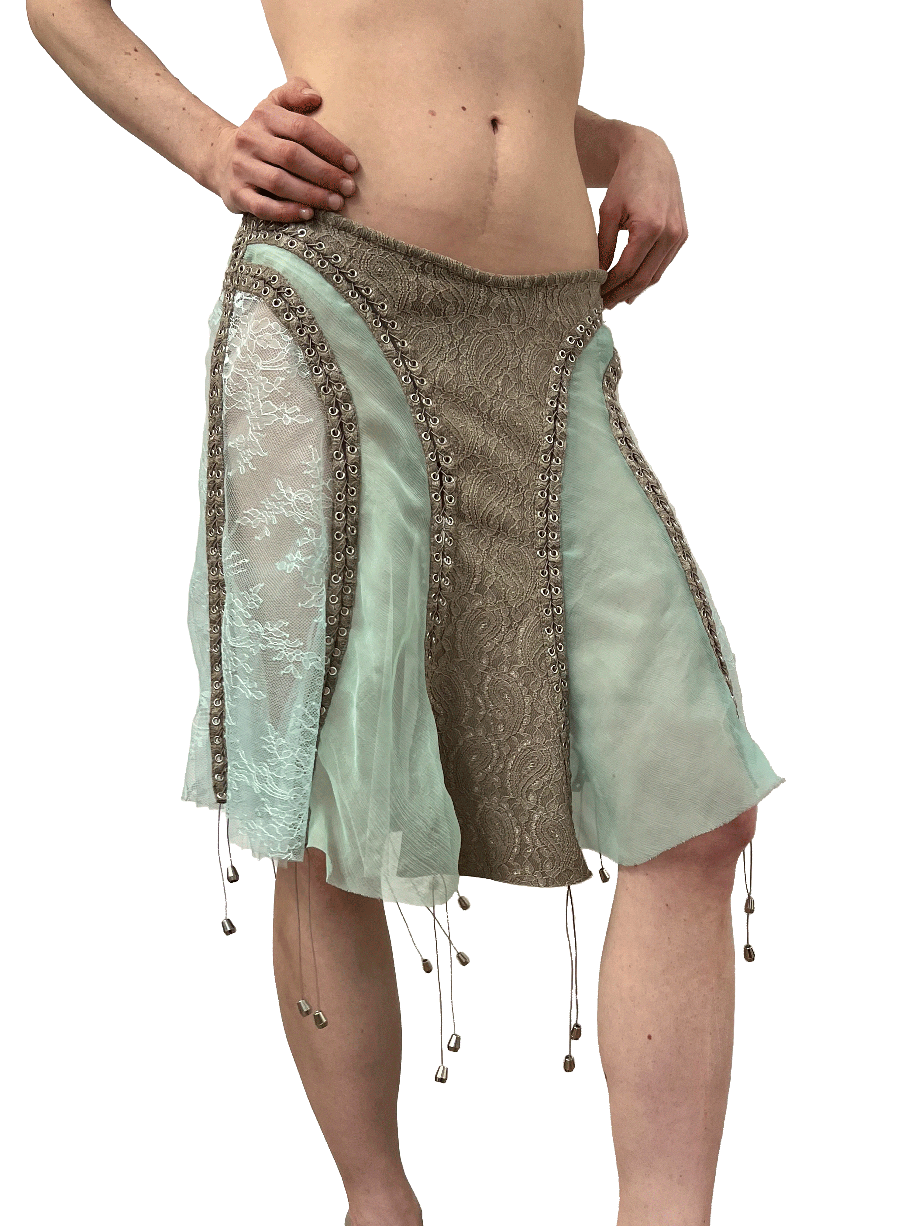 paseillo skirt in mint chiffon and chantilly lace