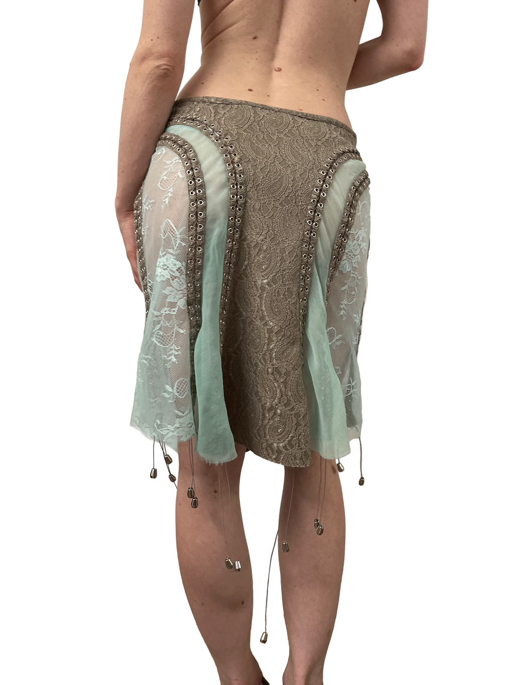 paseillo skirt in mint chiffon and chantilly lace