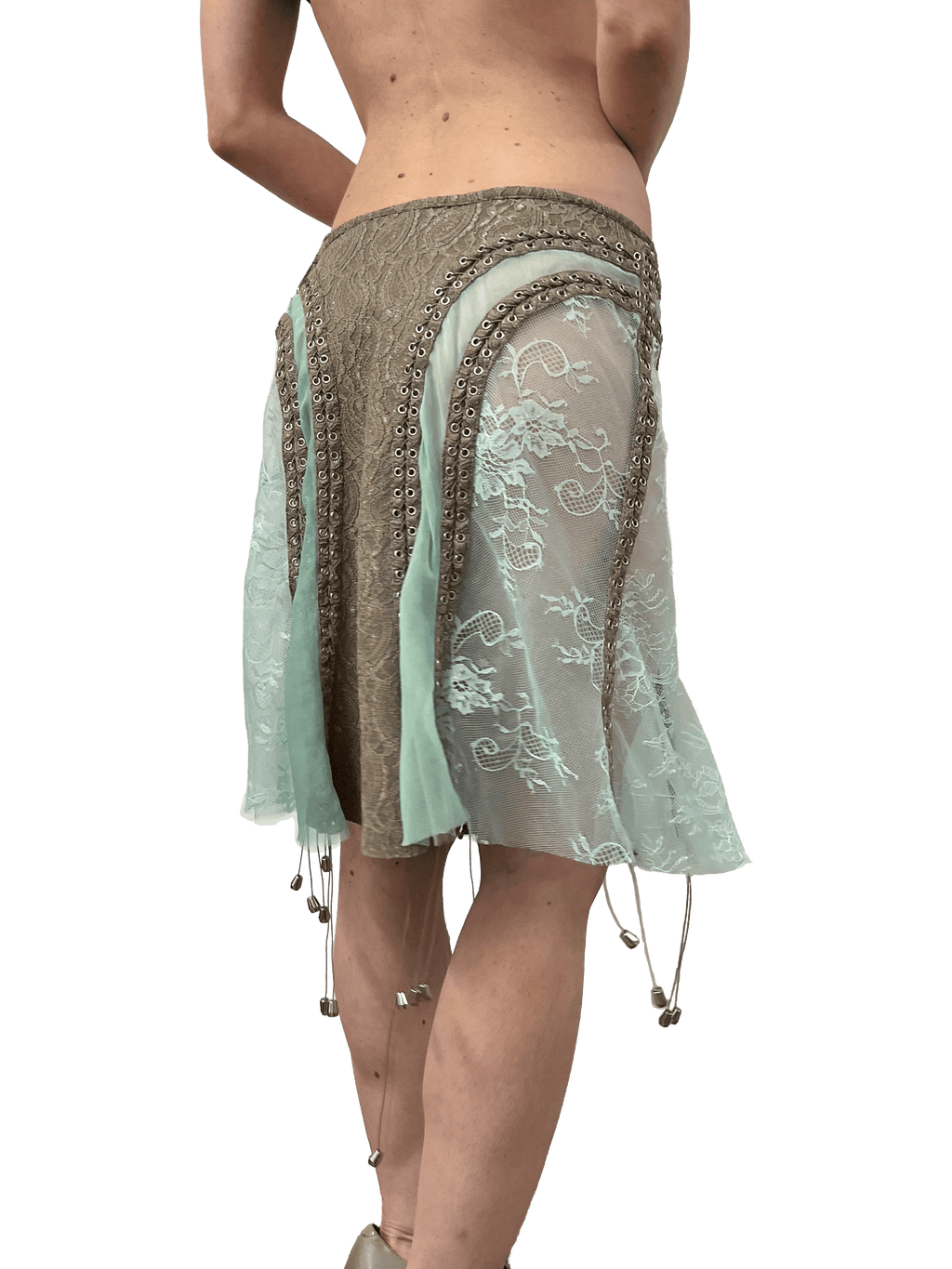 paseillo skirt in mint chiffon and chantilly lace