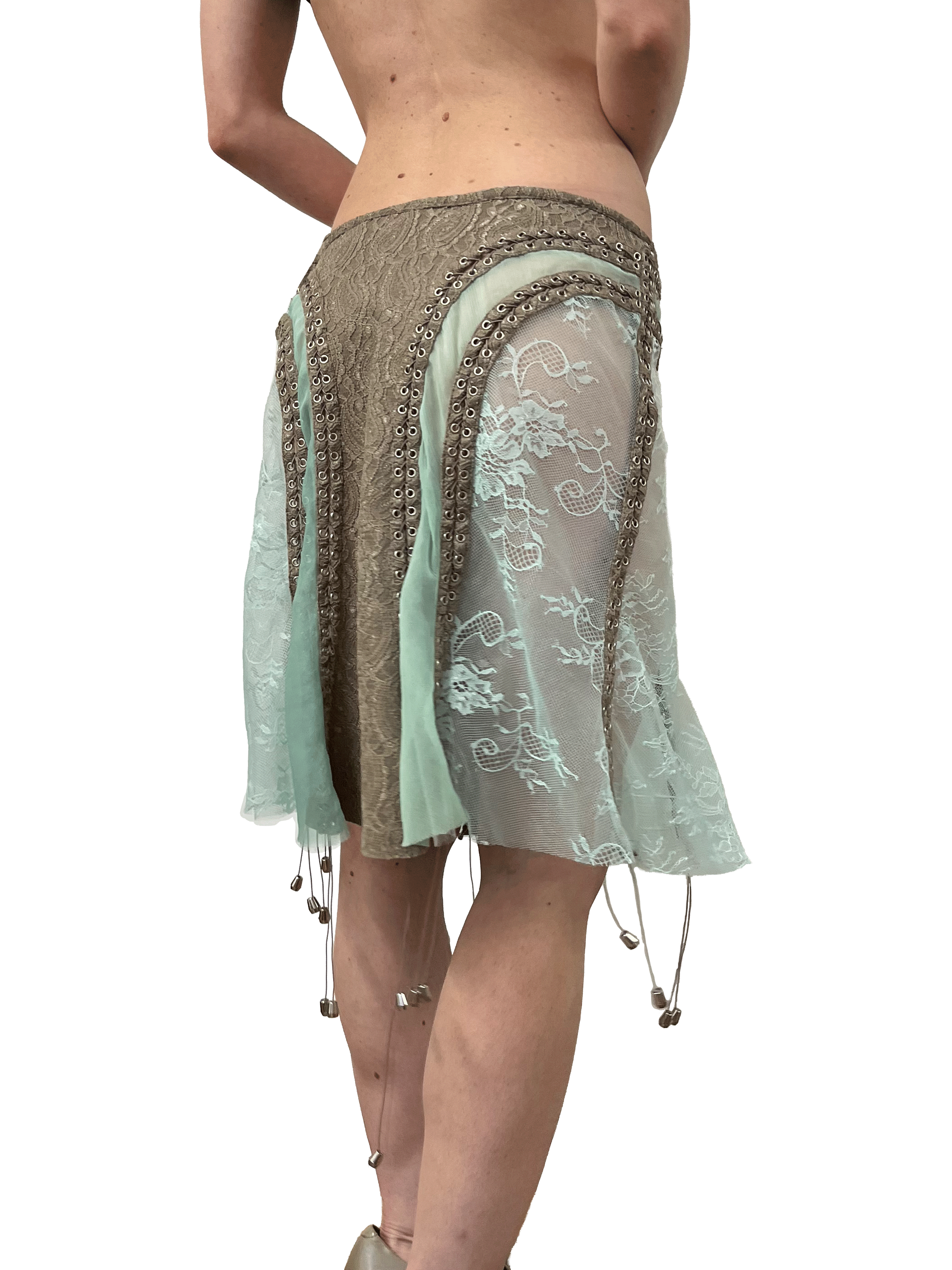paseillo skirt in mint chiffon and chantilly lace