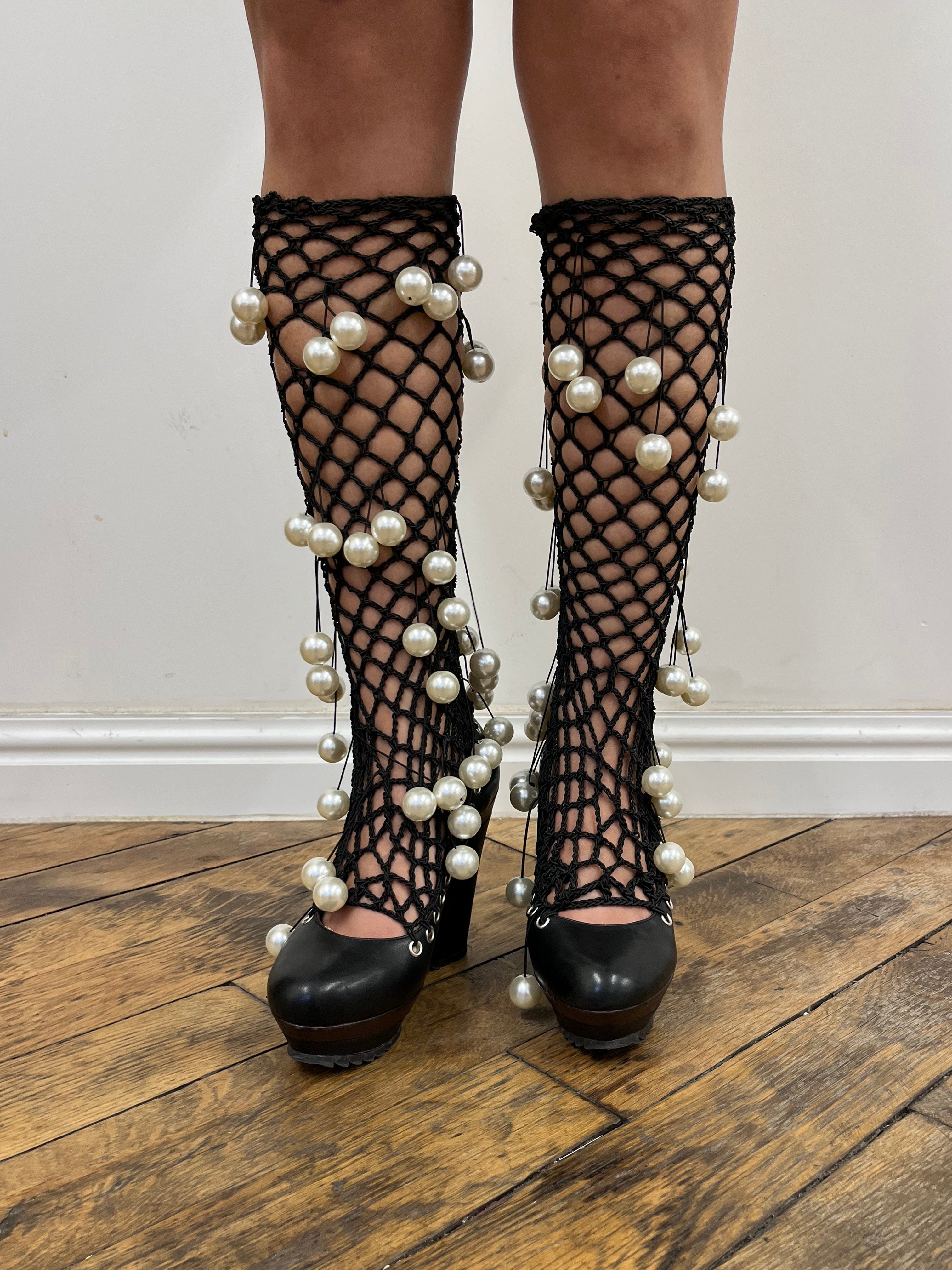 black platforms with pearl hardware