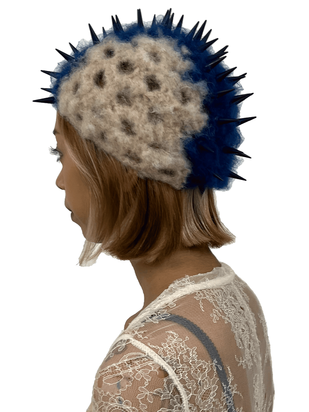 crochet mohawk intarsia blue and beige