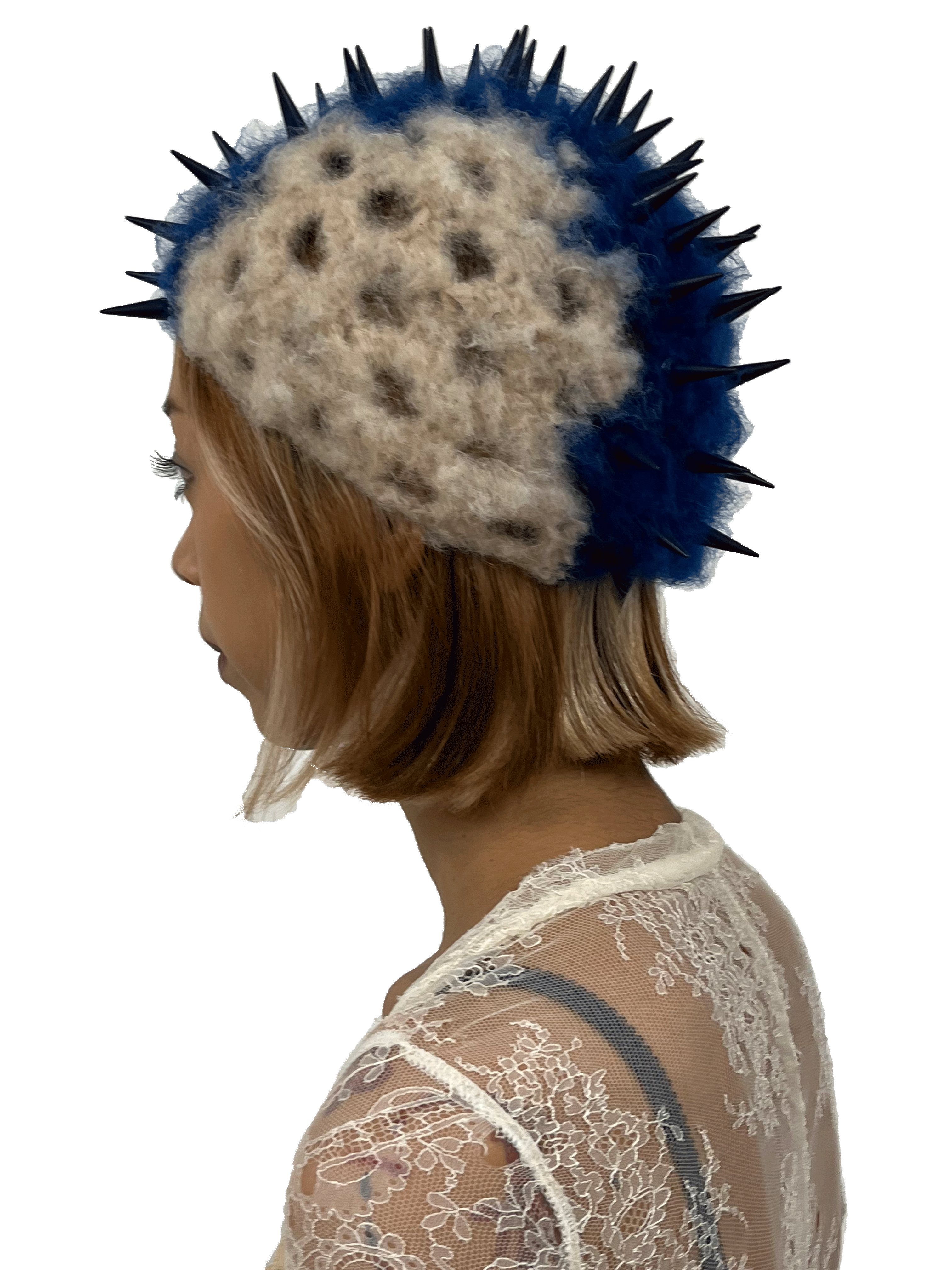crochet mohawk intarsia blue and beige