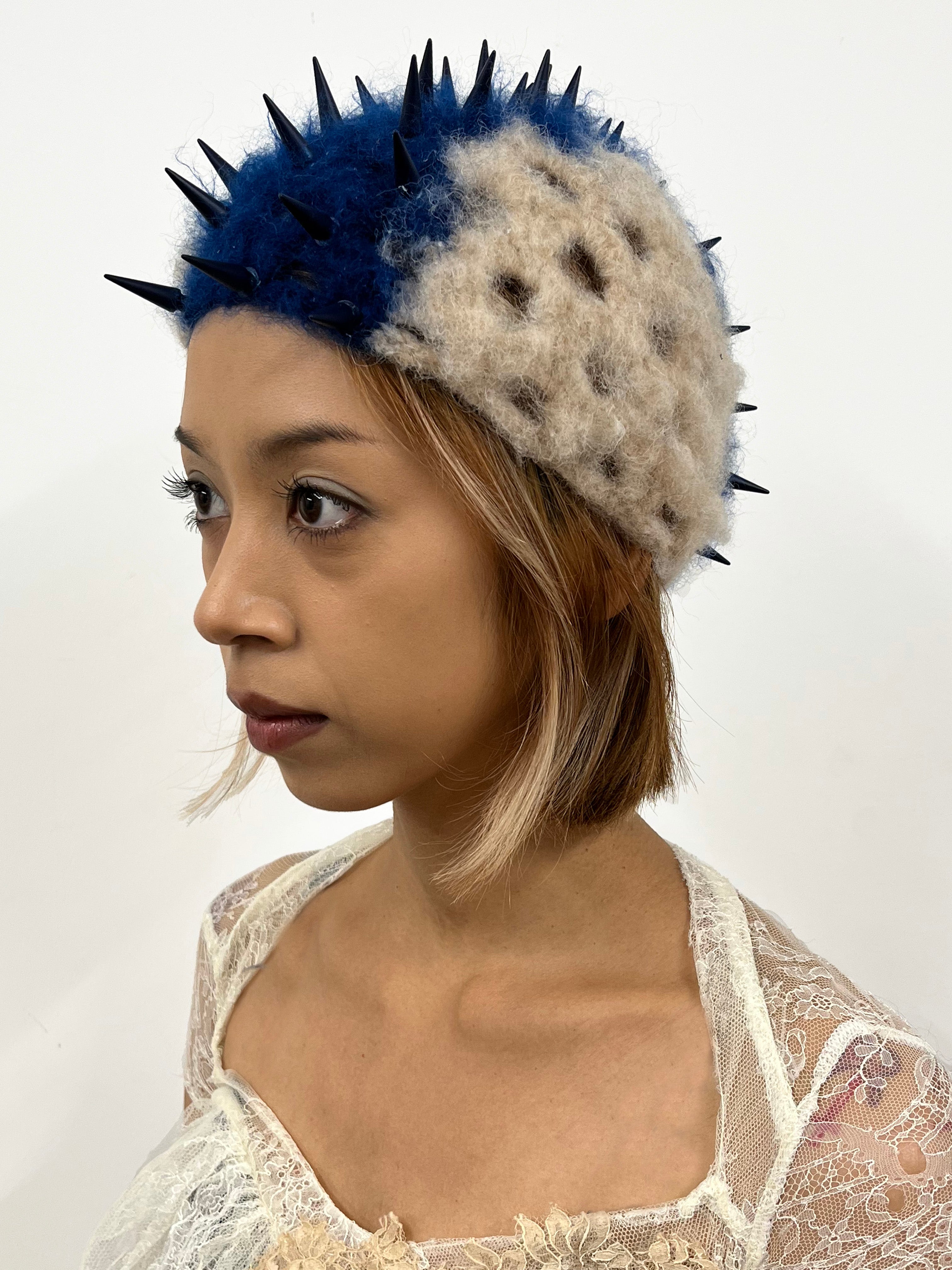 crochet mohawk intarsia blue and beige