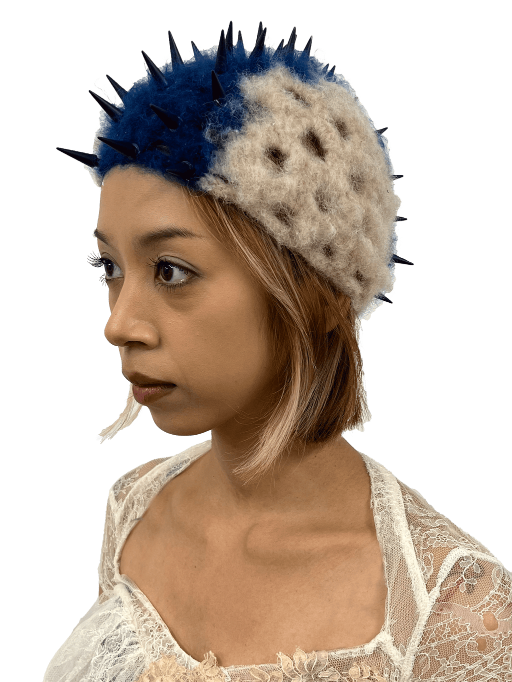 crochet mohawk intarsia blue and beige