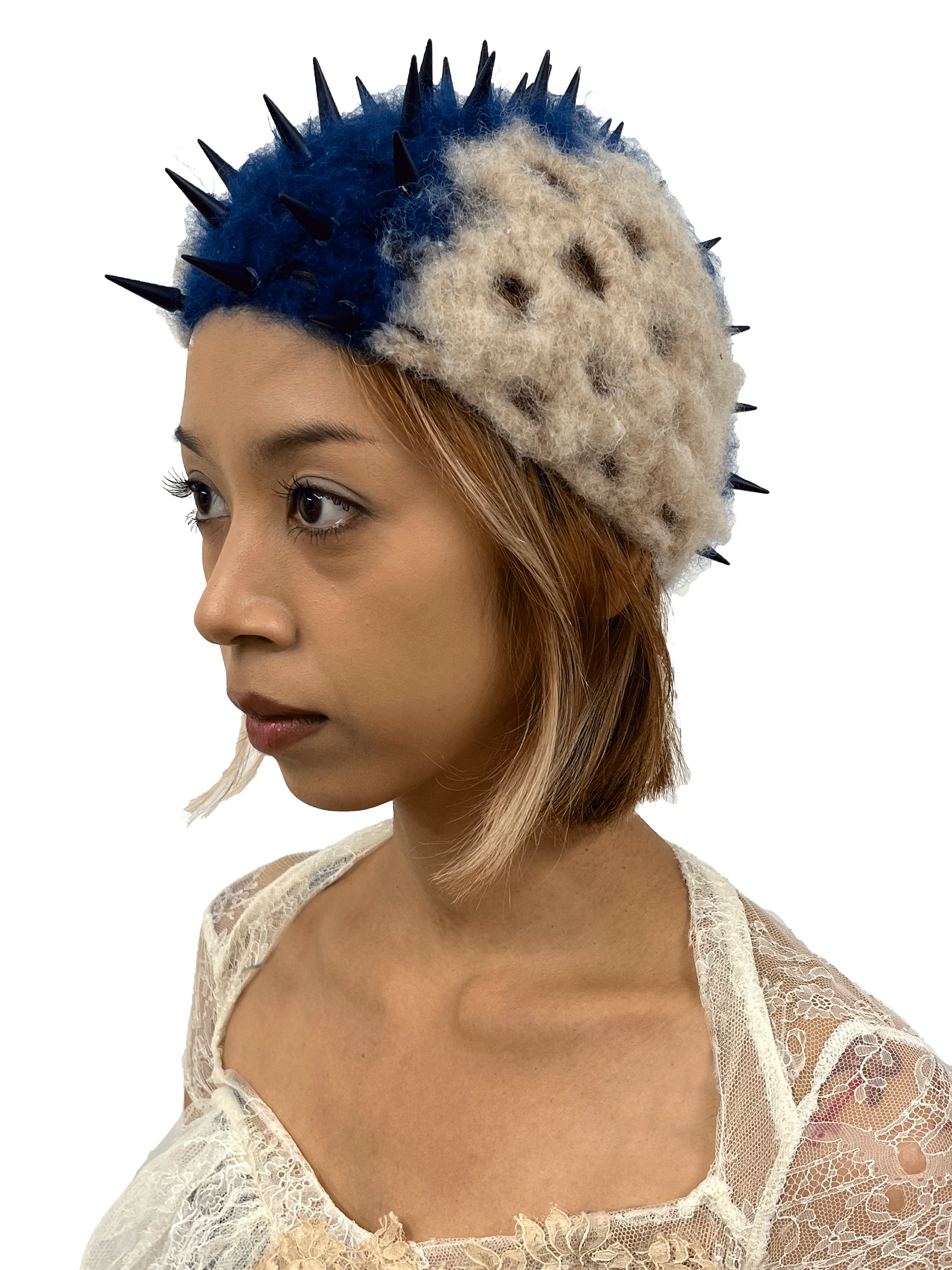 crochet mohawk intarsia blue and beige