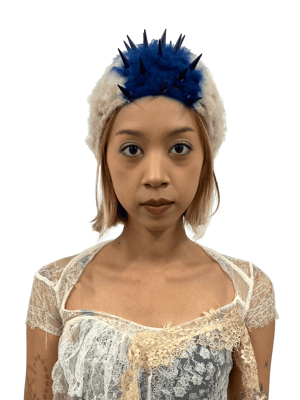 crochet mohawk intarsia blue and beige