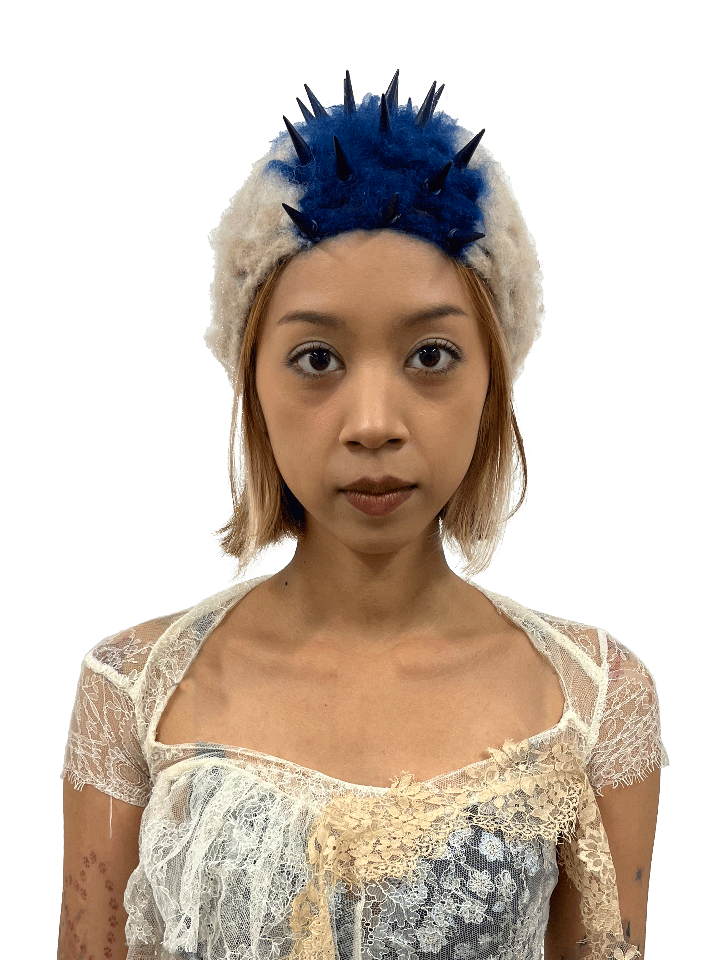 crochet mohawk intarsia blue and beige