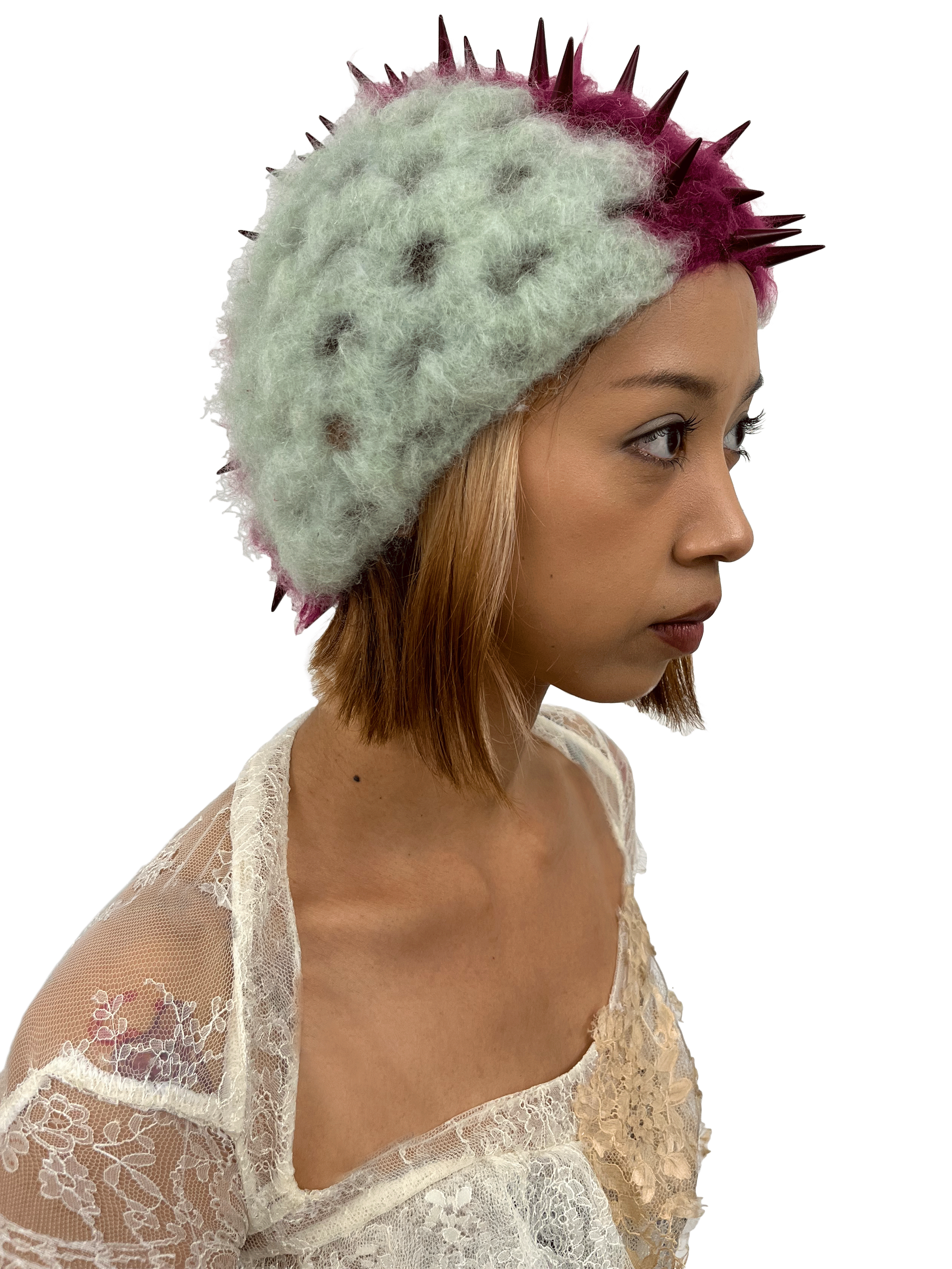 crochet mohawk intarsia mint and burgundy