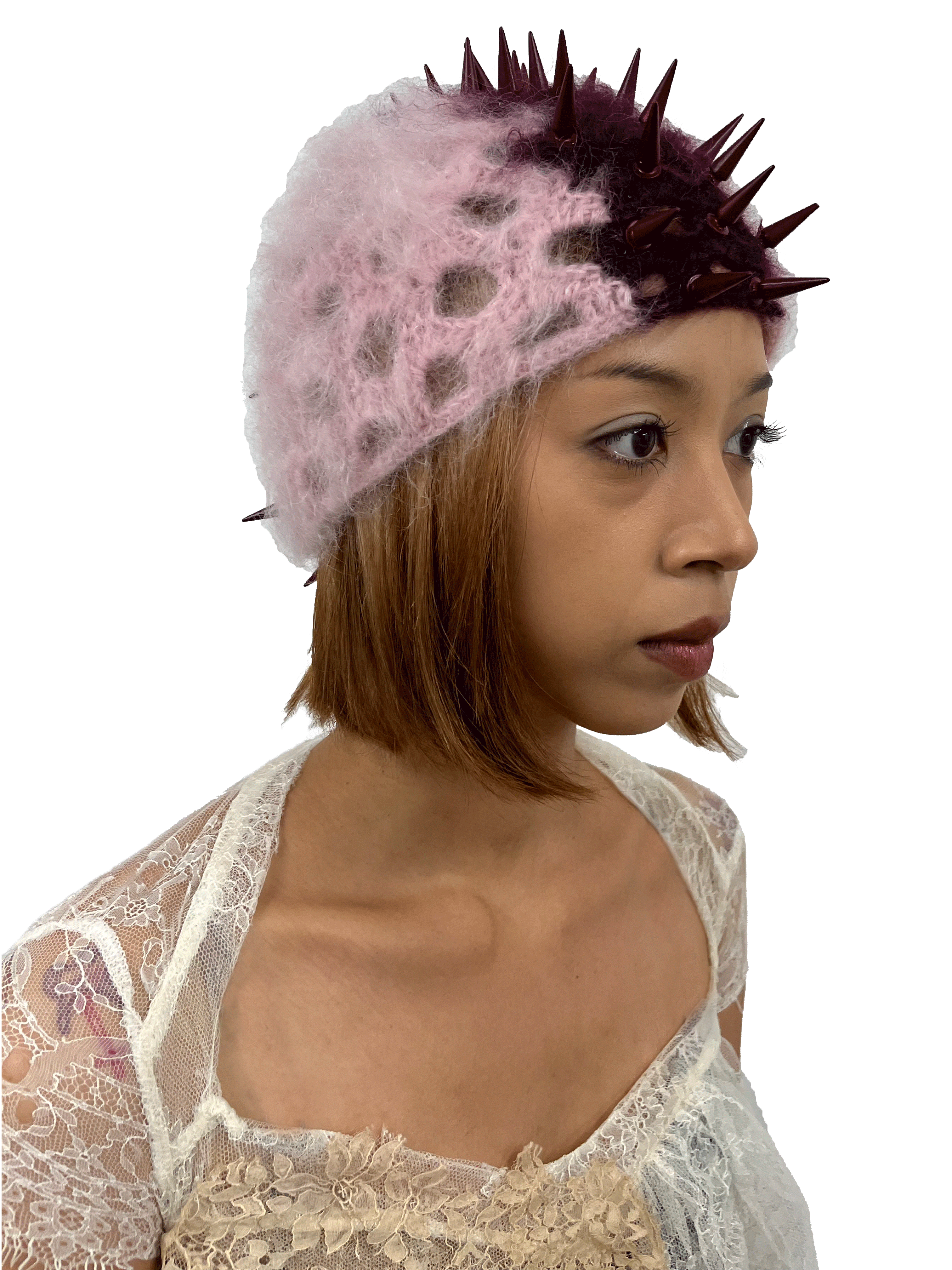 mohawk intarsia headgear pink and burgundy