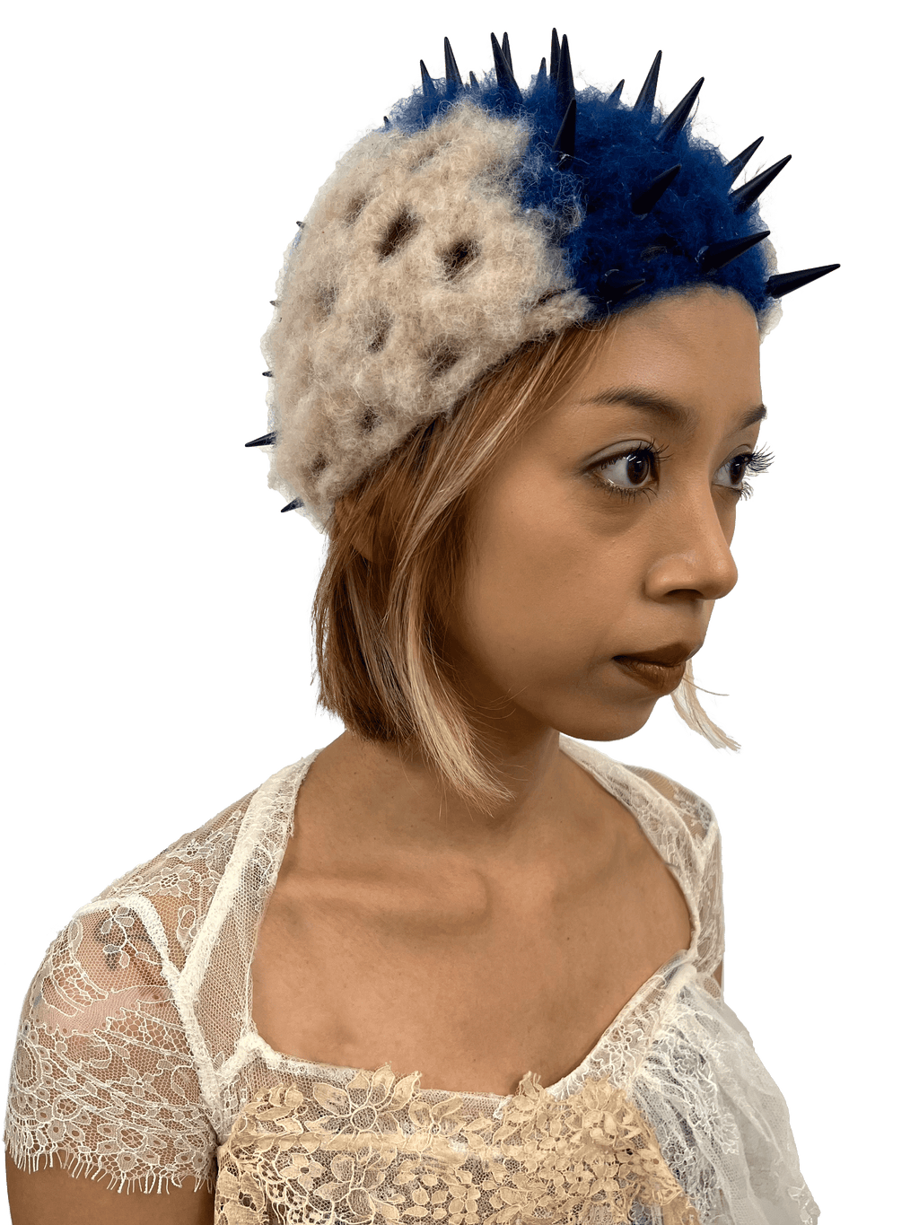 crochet mohawk intarsia blue and beige