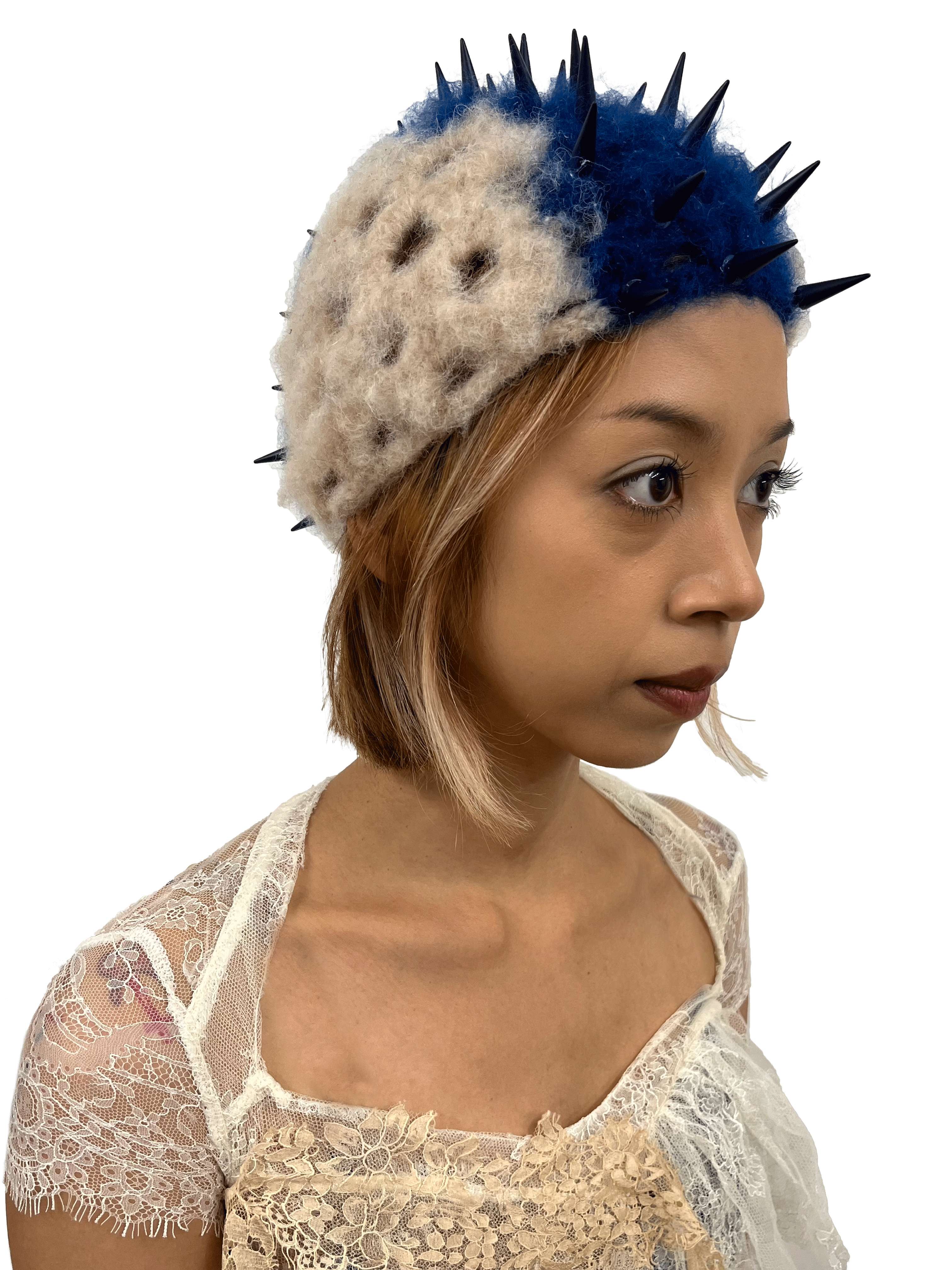 crochet mohawk intarsia blue and beige