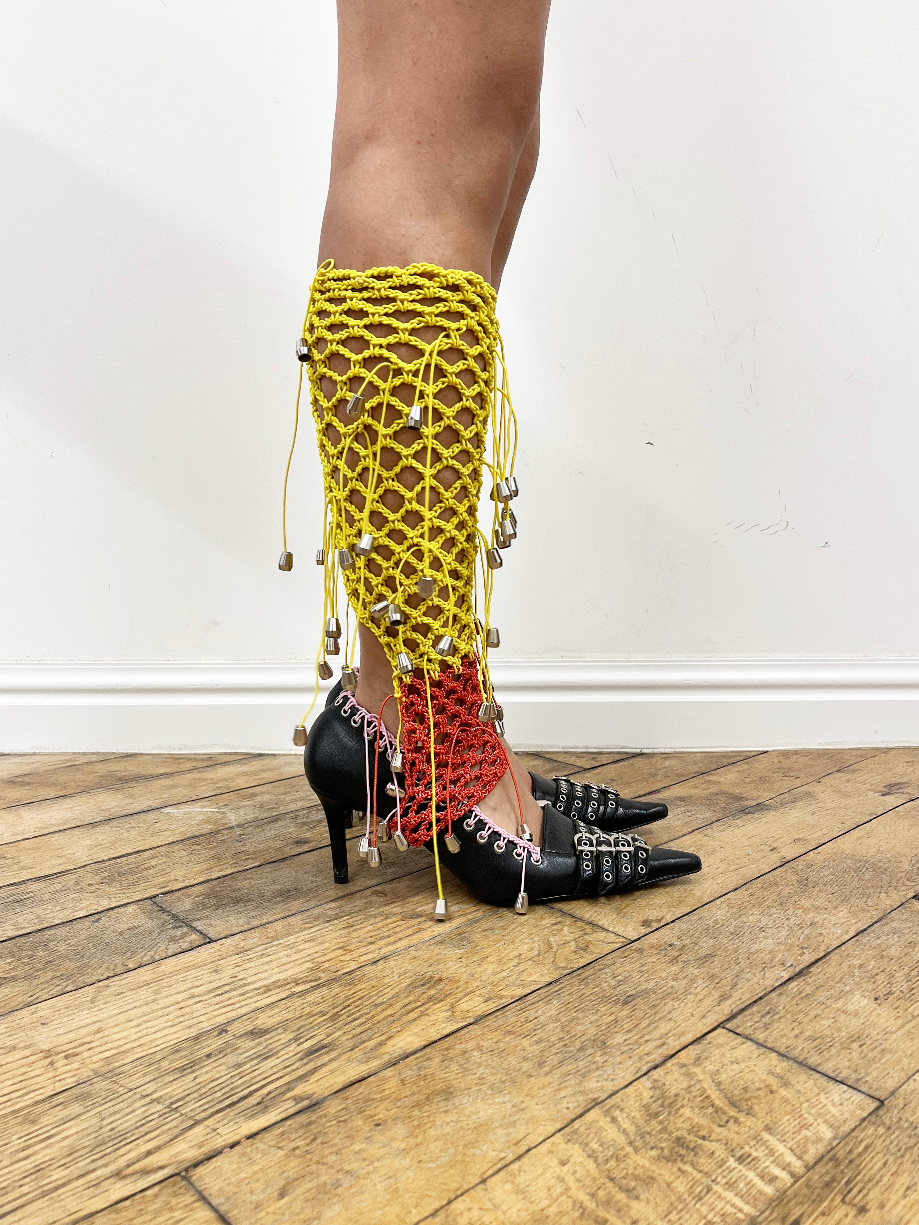 crochet yellow and red stirrups