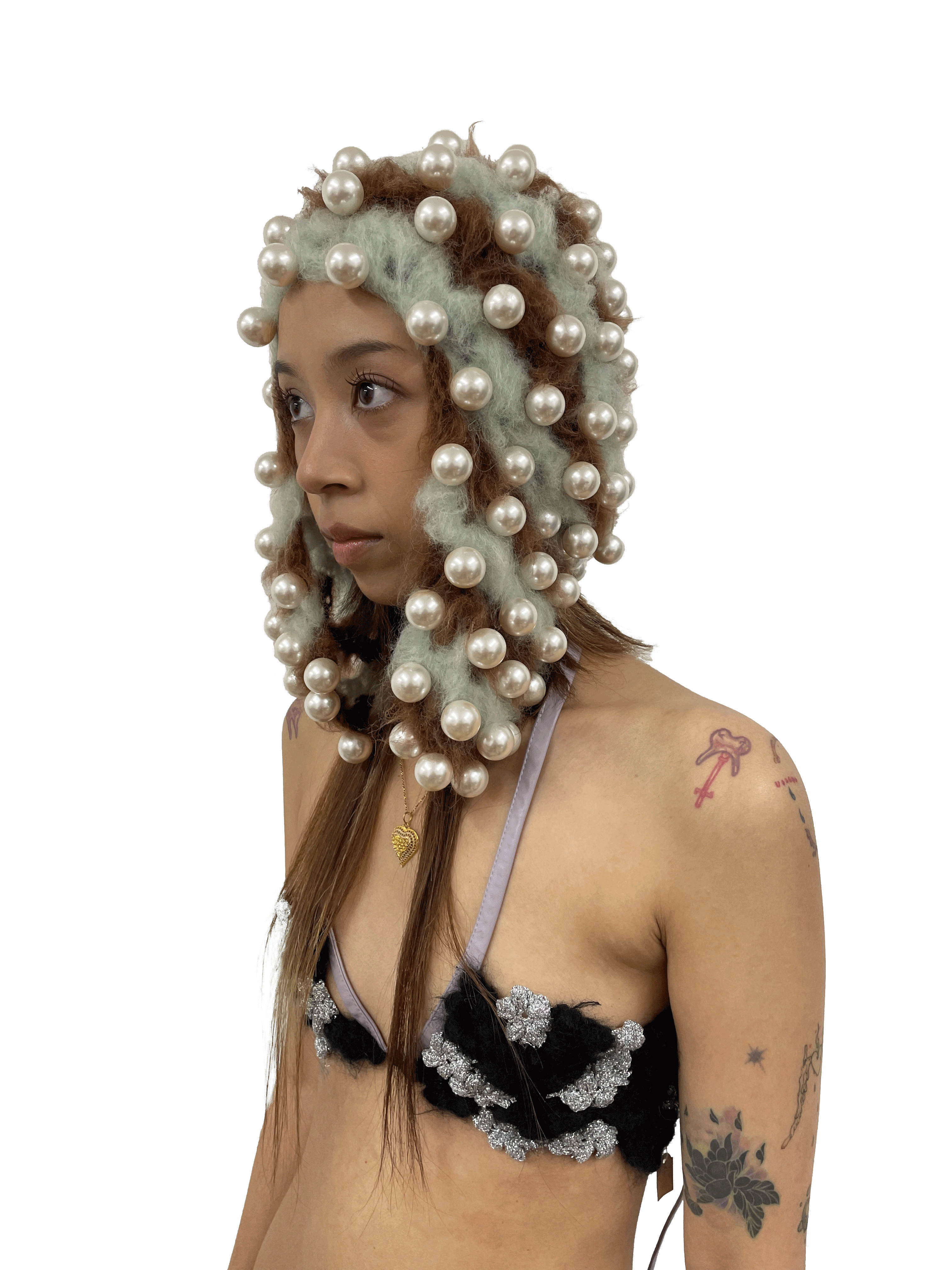 pearl studded hat mint and chestnut