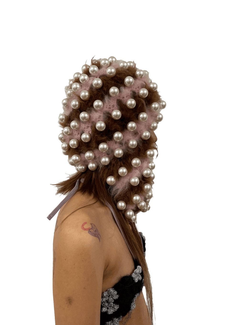 pearl studded hat in pink and chestnut