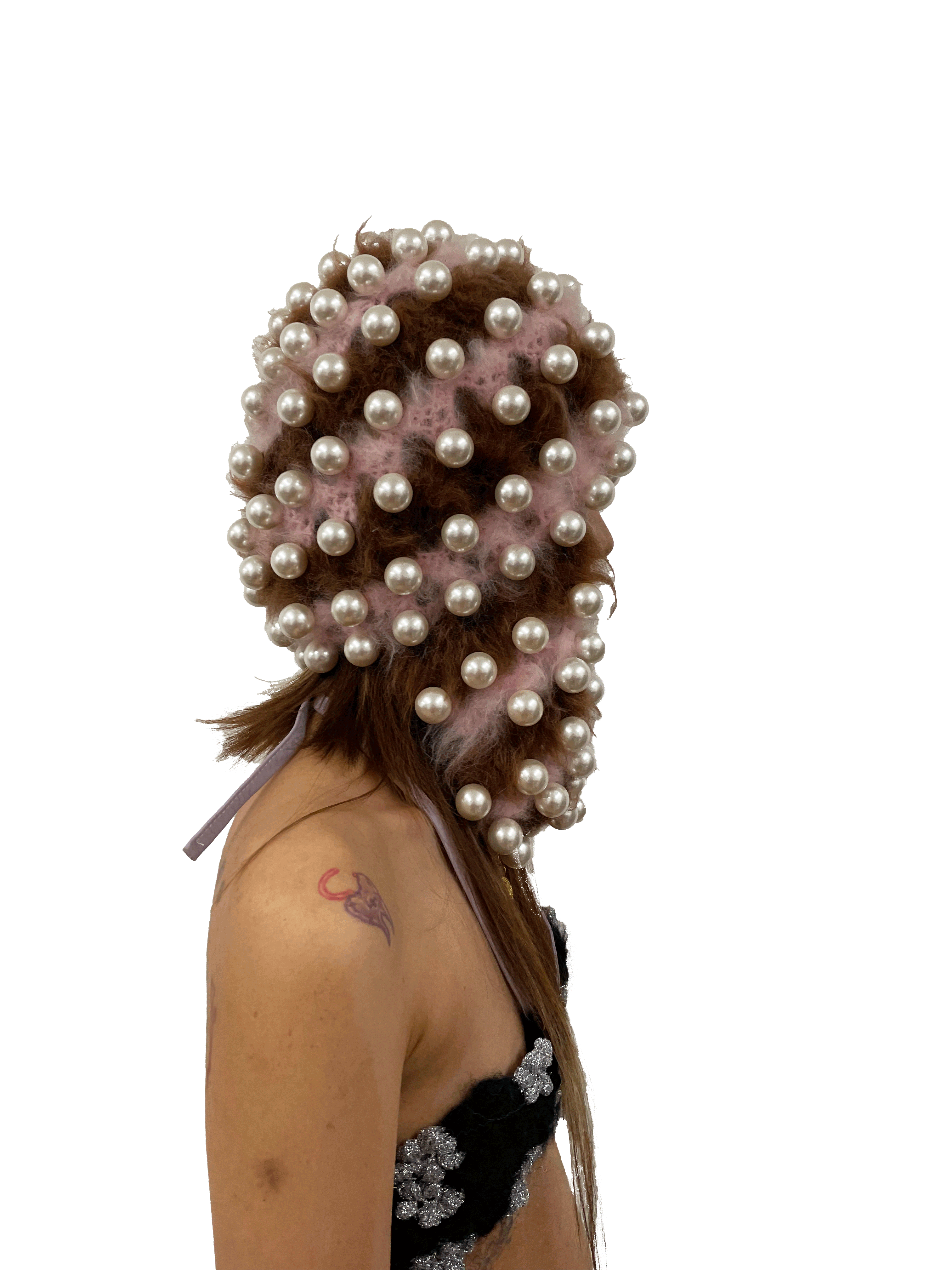 pearl studded hat in pink and chestnut