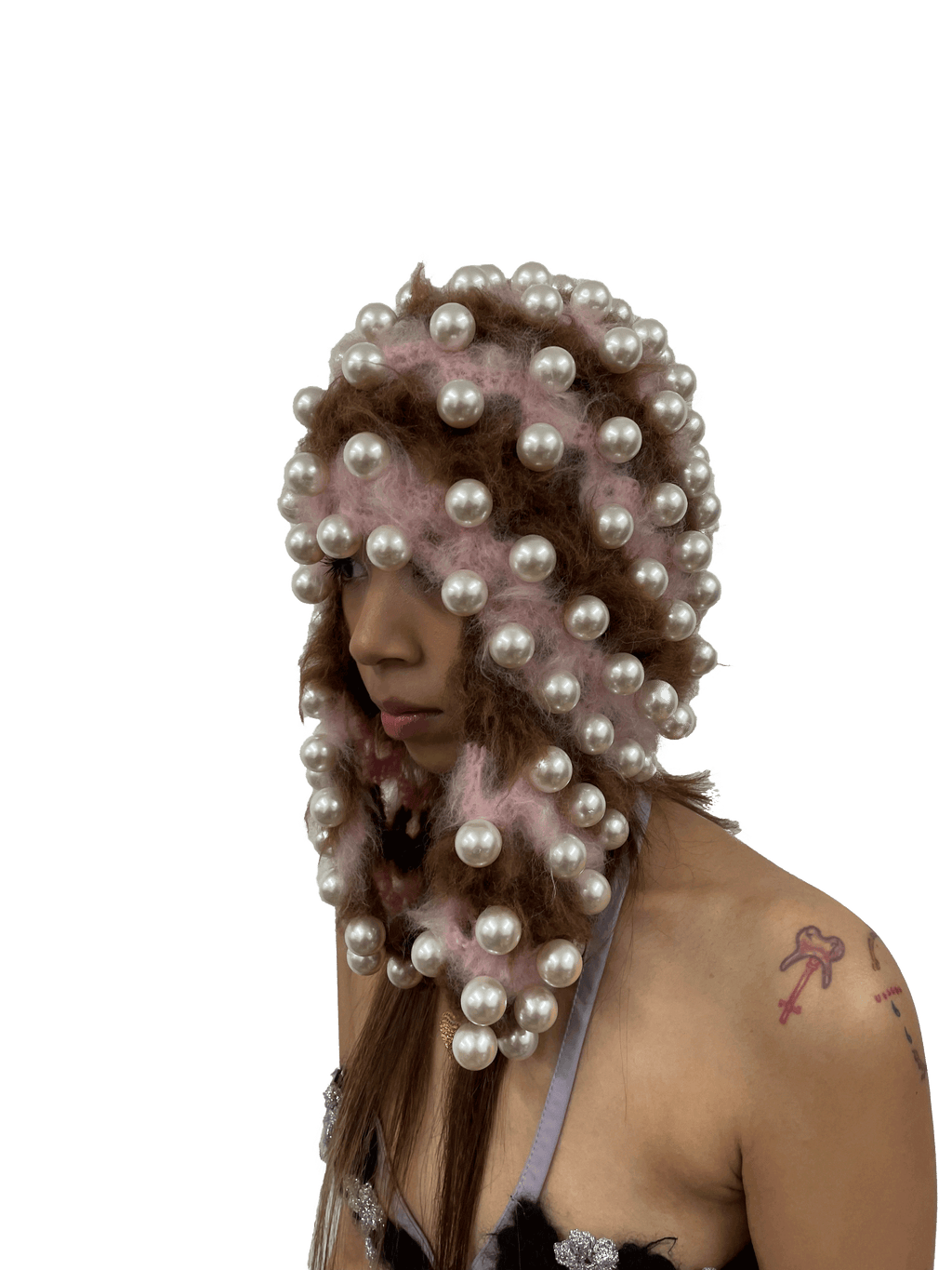 pearl studded hat in pink and chestnut