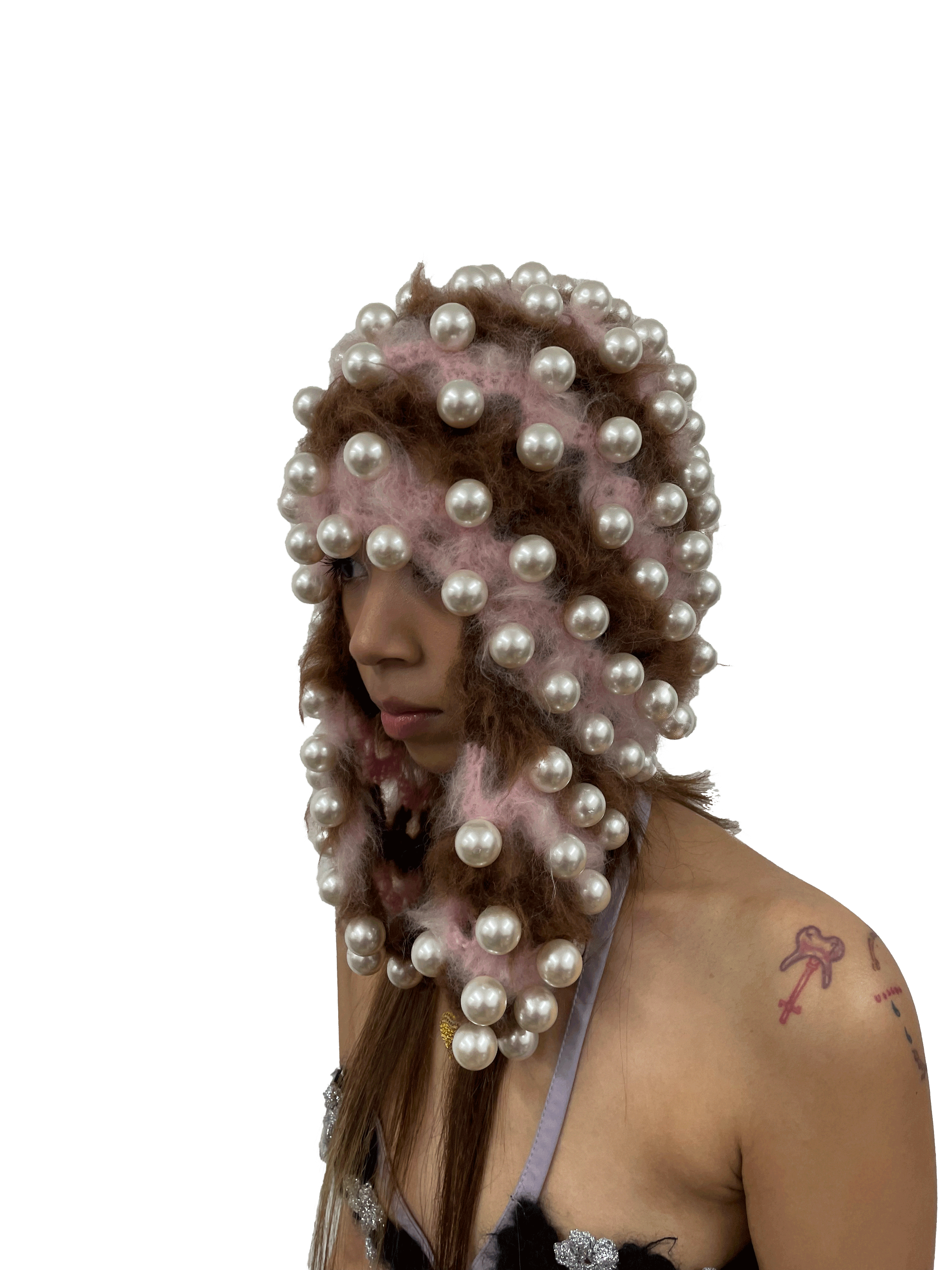 pearl studded hat in pink and chestnut