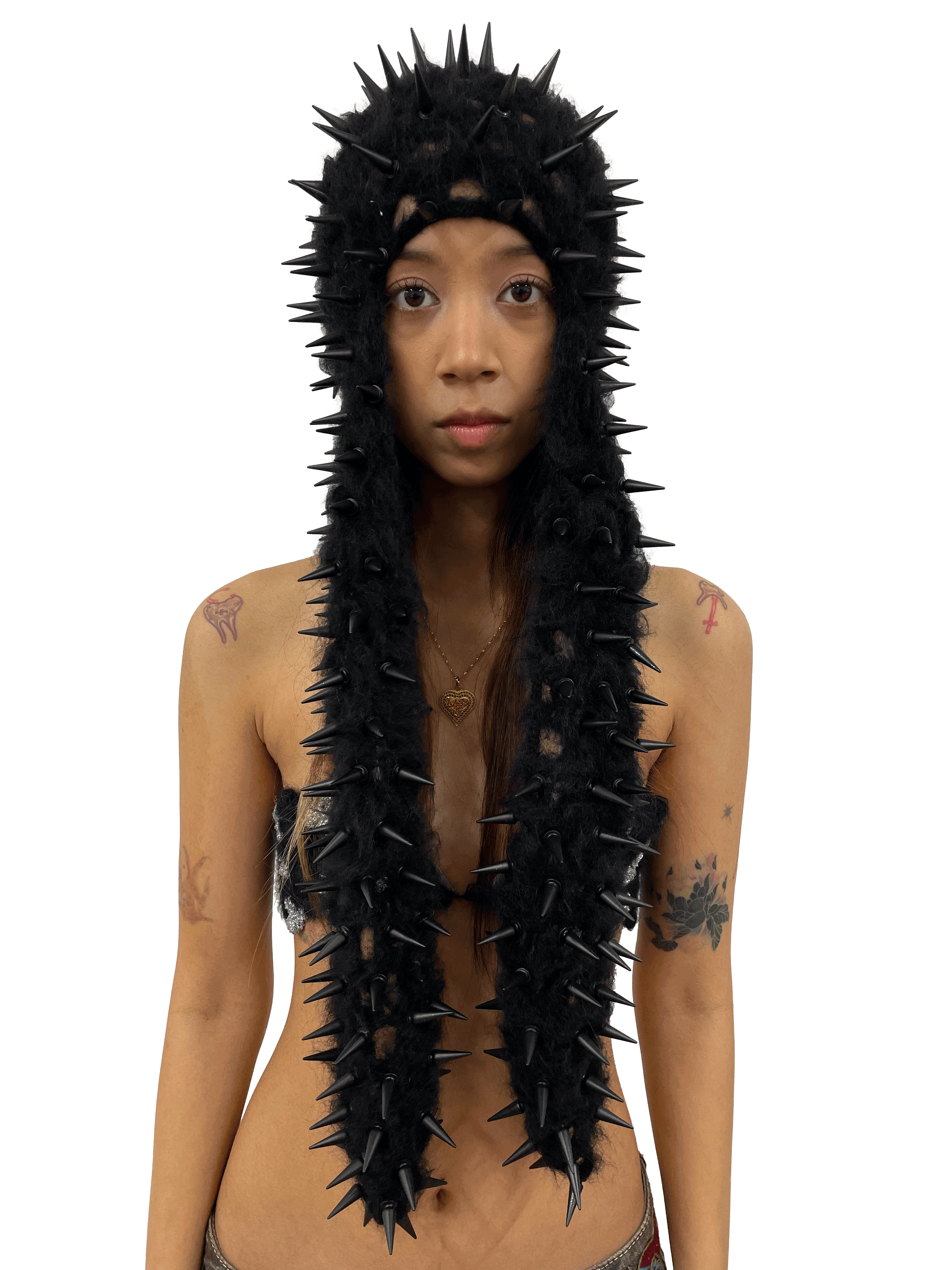 studded crochet headgear in technicolor long black – Gui Rosa studded crochet headgear in technicolor long black – Gui Rosa