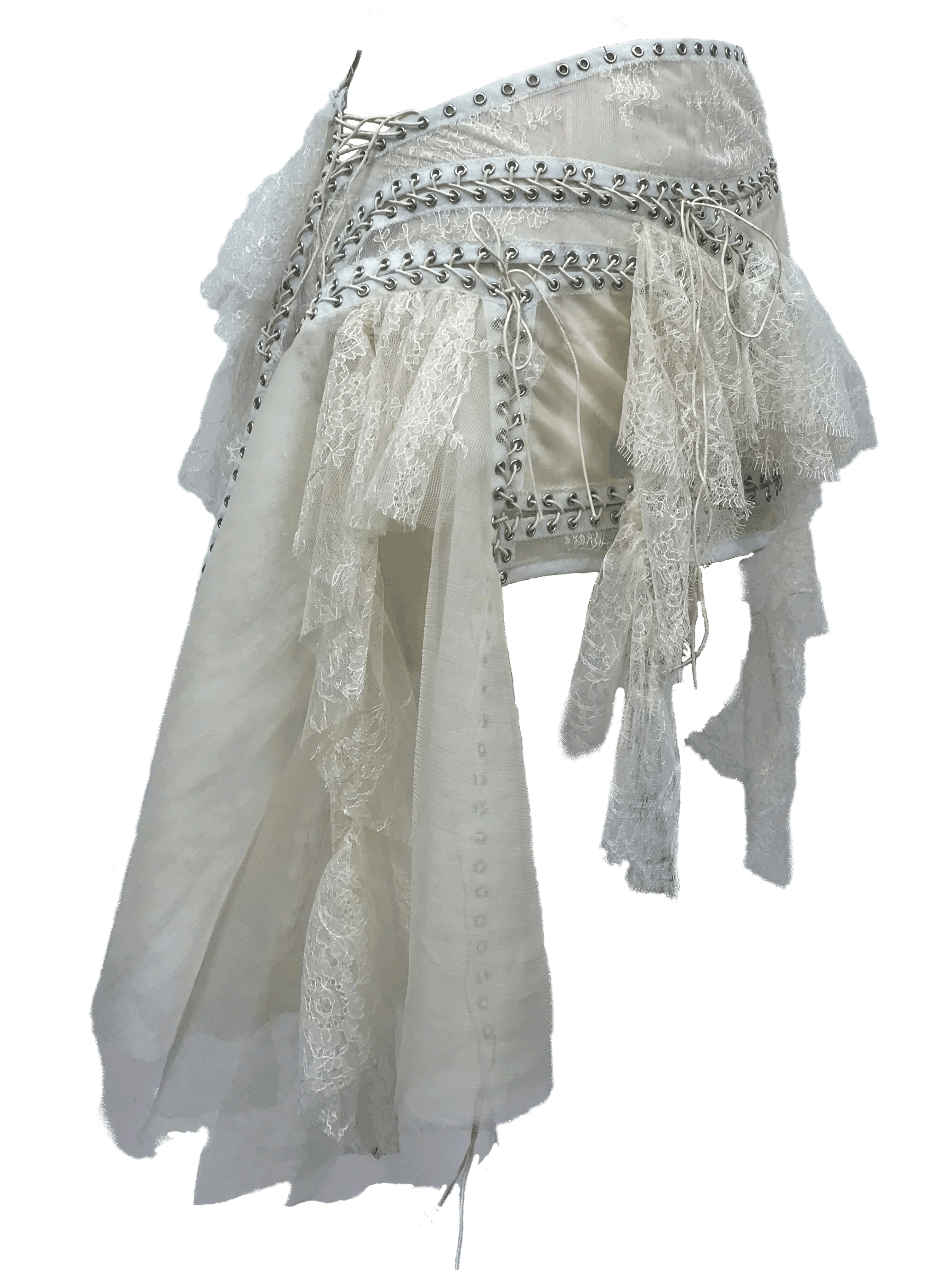 paseillo skirt in bianco chiffon and lace