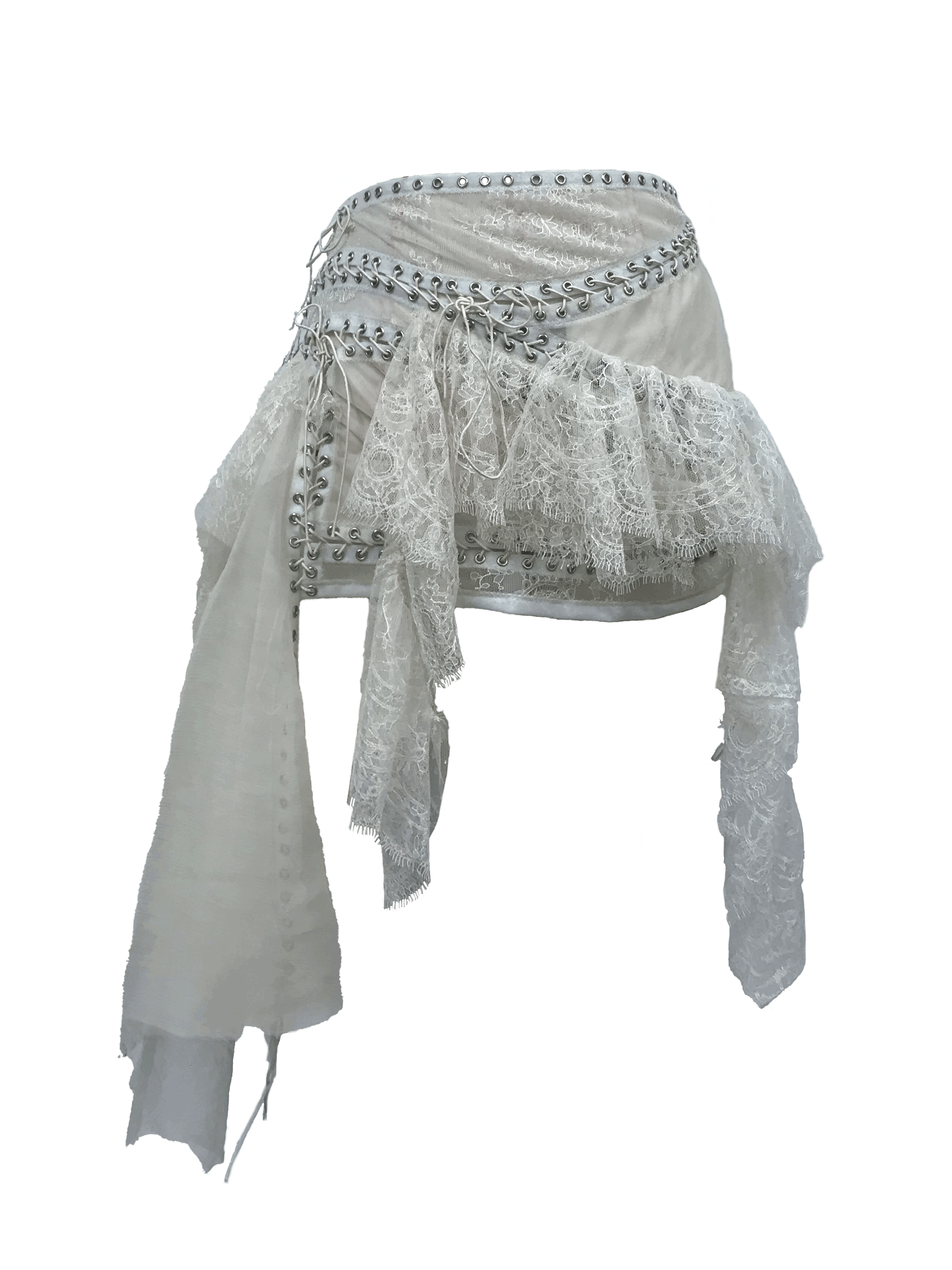 paseillo skirt in bianco chiffon and lace