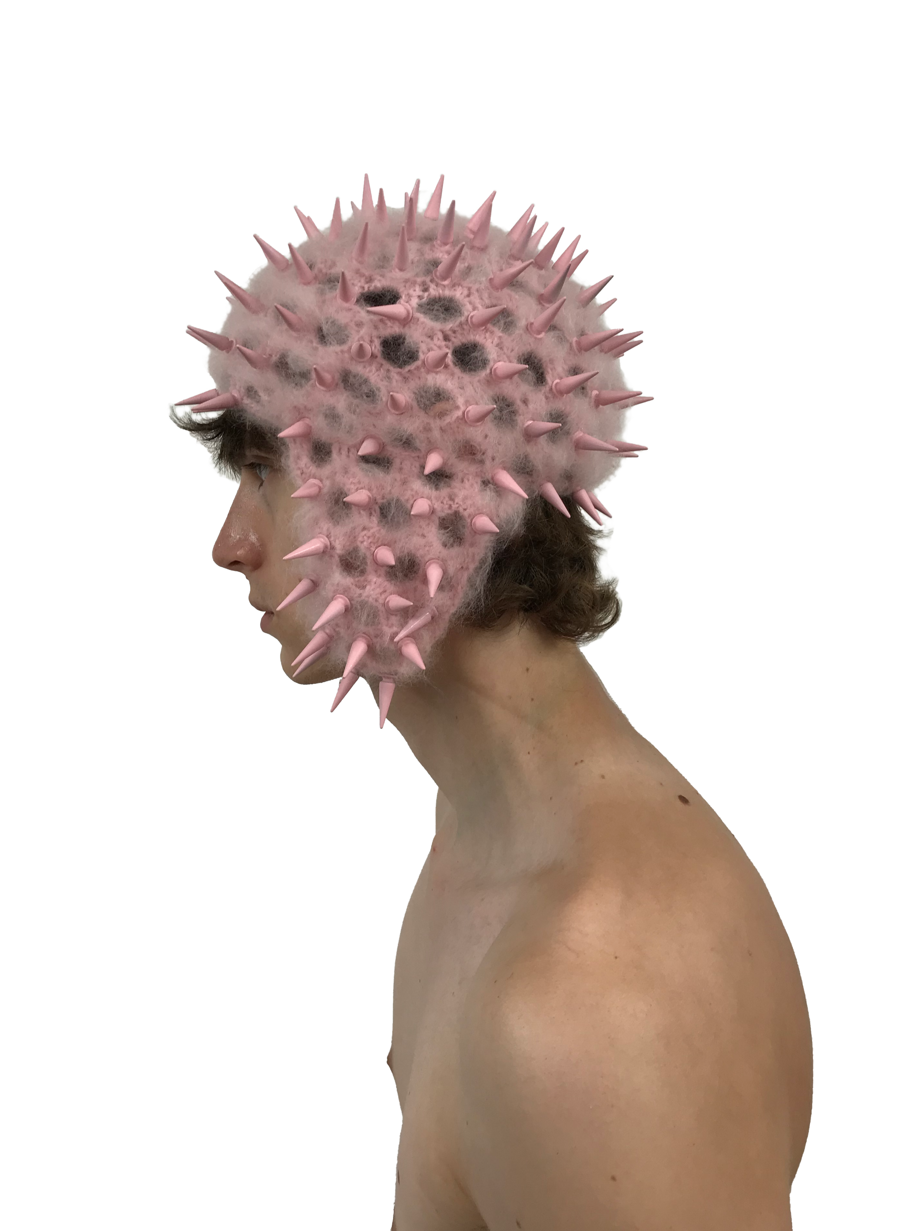 studded crochet headgear in technicolor pink