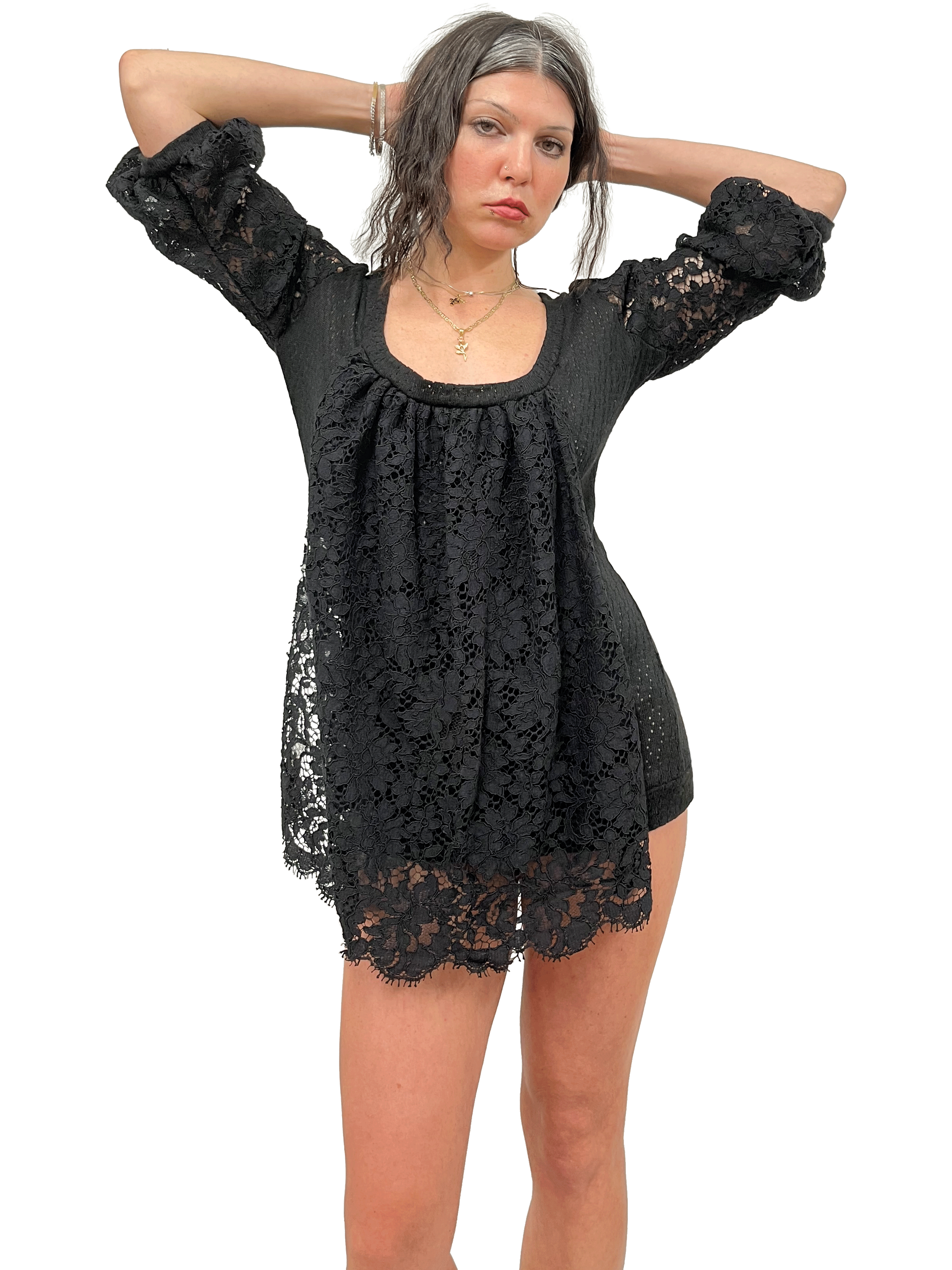 gui by gui draped guipure lace panelled jumper dress
