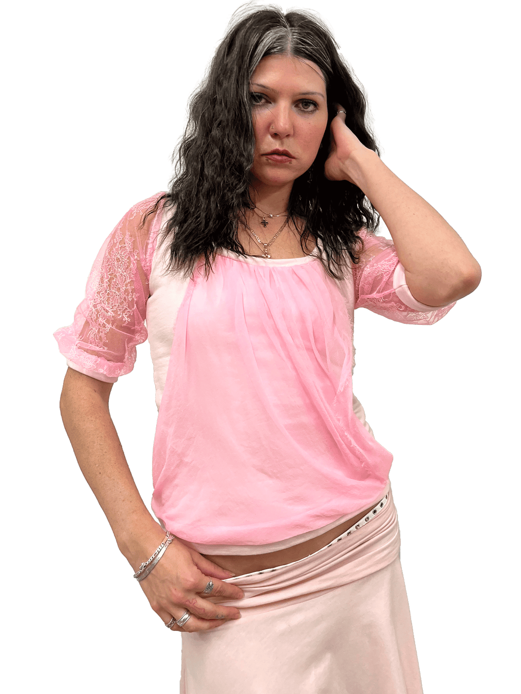 gui by gui rosa draped pink chiffon panelled jumper