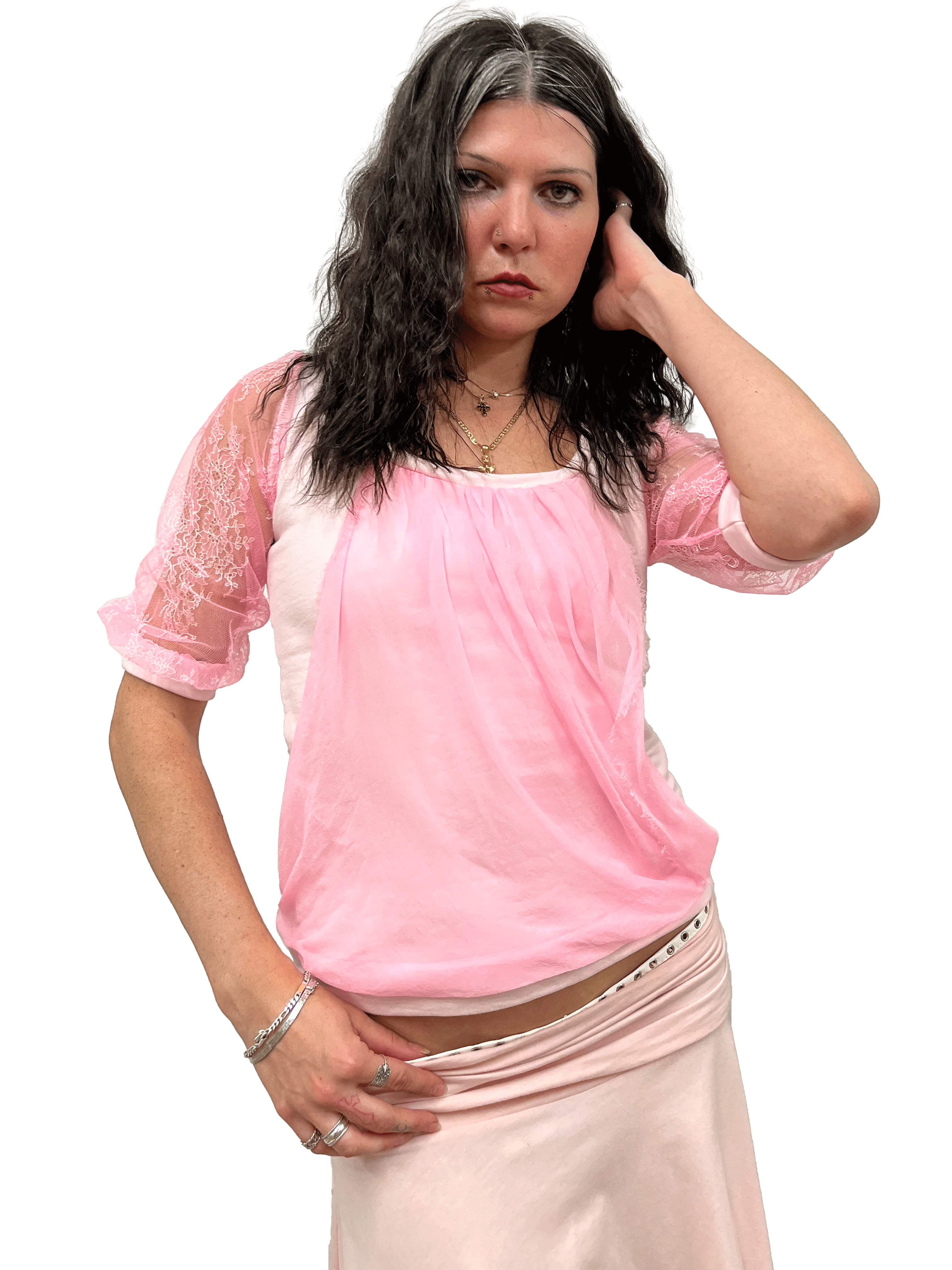 gui by gui rosa draped pink chiffon panelled jumper