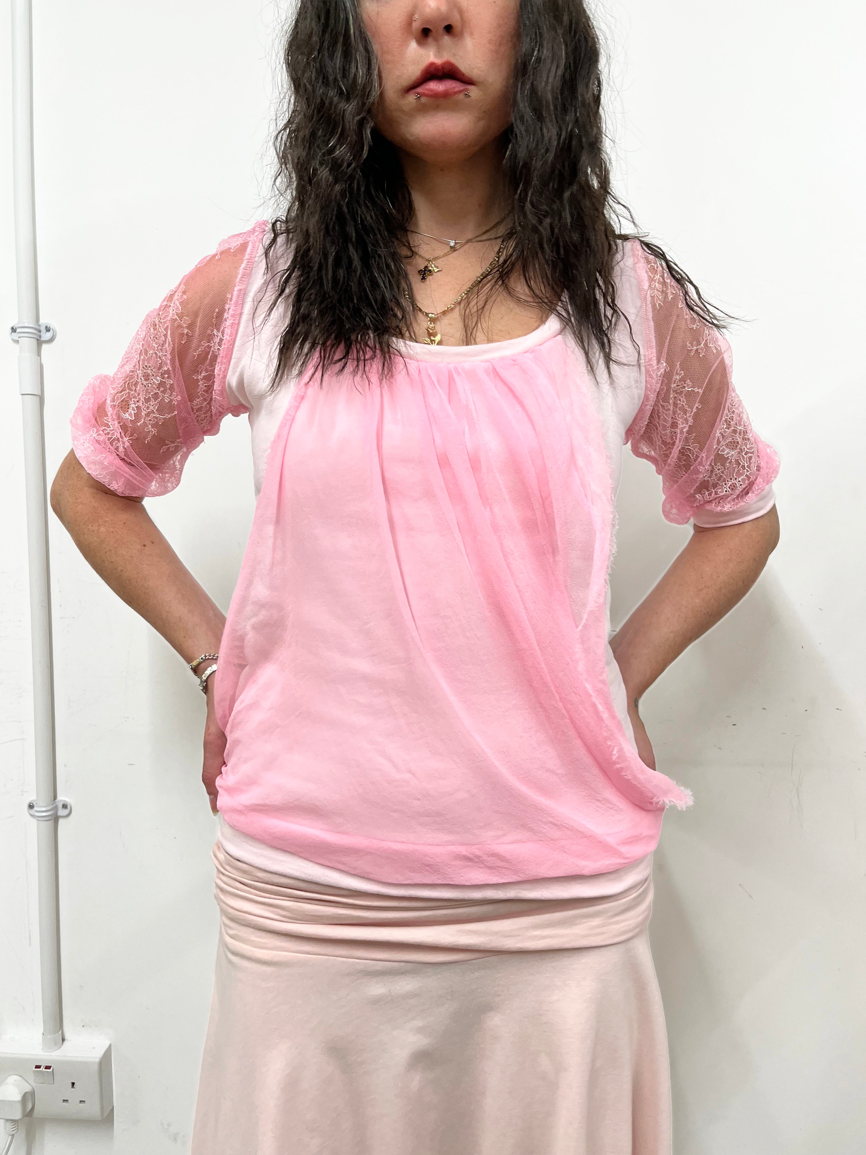 gui by gui rosa draped pink chiffon panelled jumper