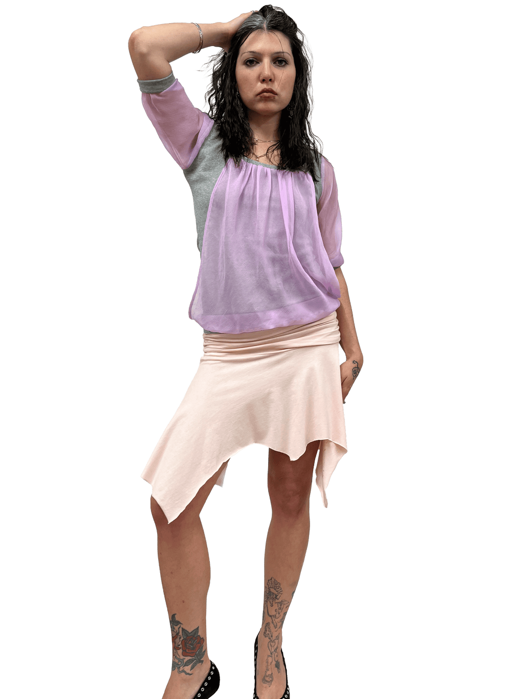 gui by gui draped lilac chiffon panelled jumper