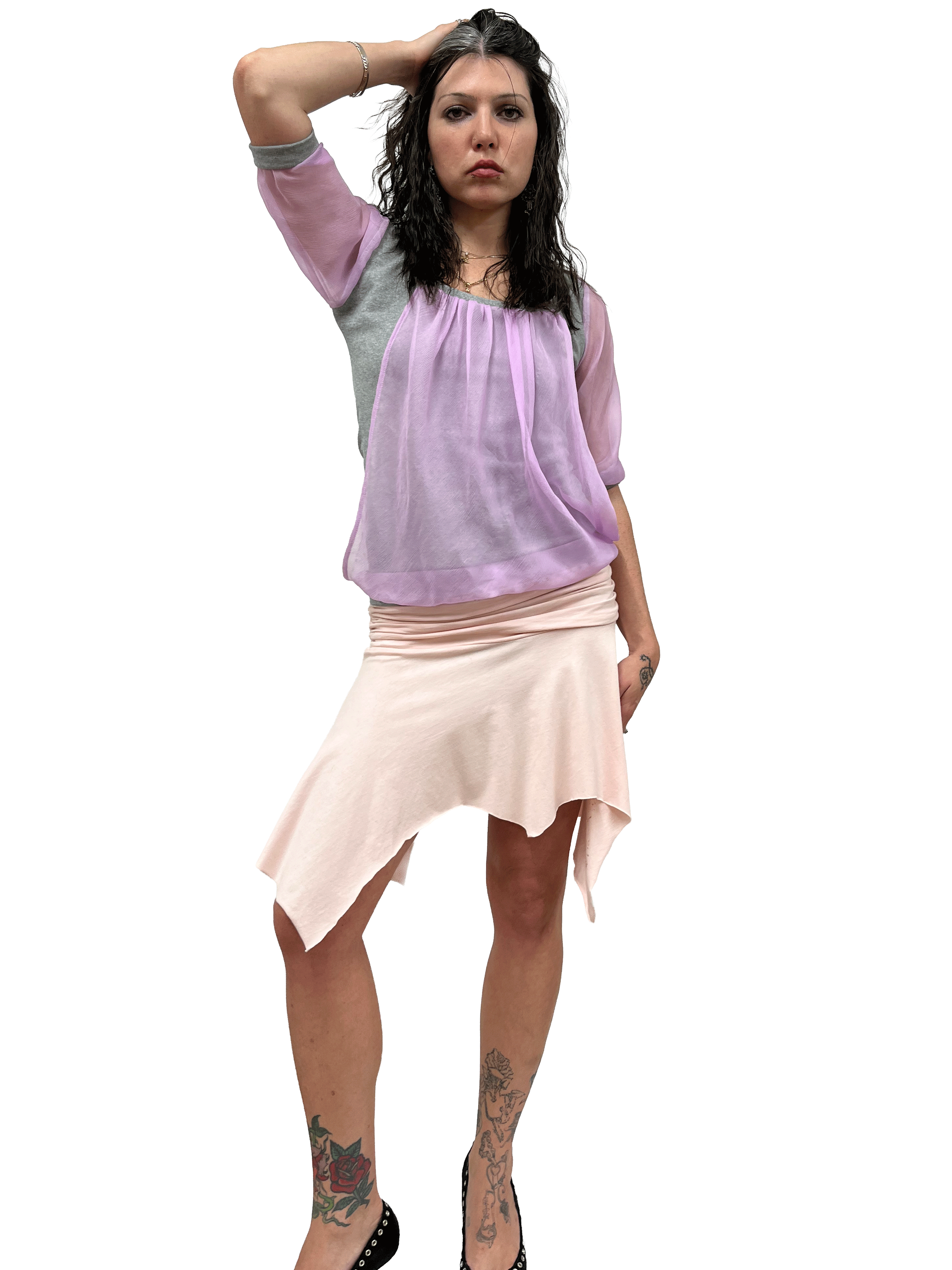 gui by gui draped lilac chiffon panelled jumper