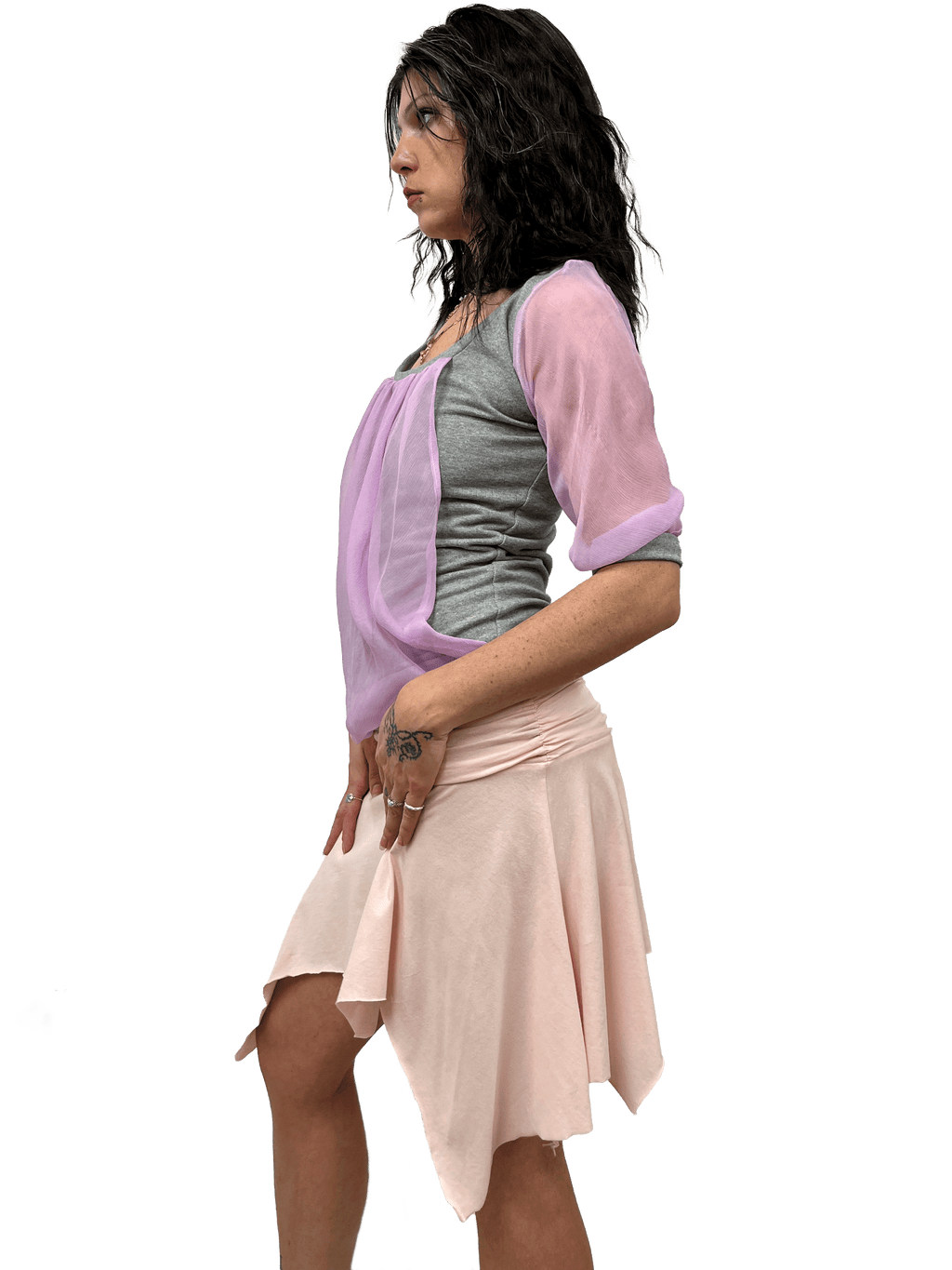 gui by gui draped lilac chiffon panelled jumper