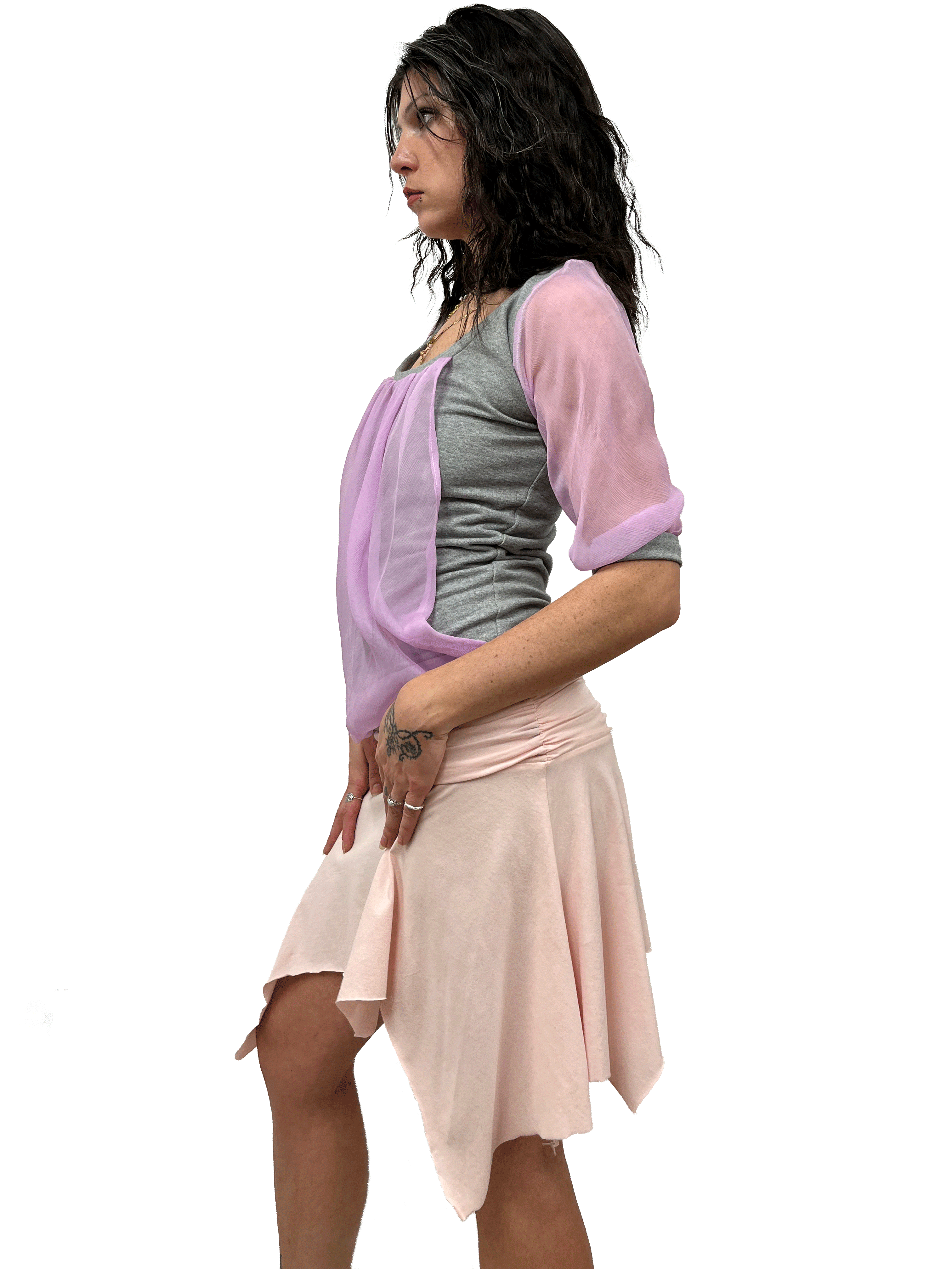 gui by gui draped lilac chiffon panelled jumper