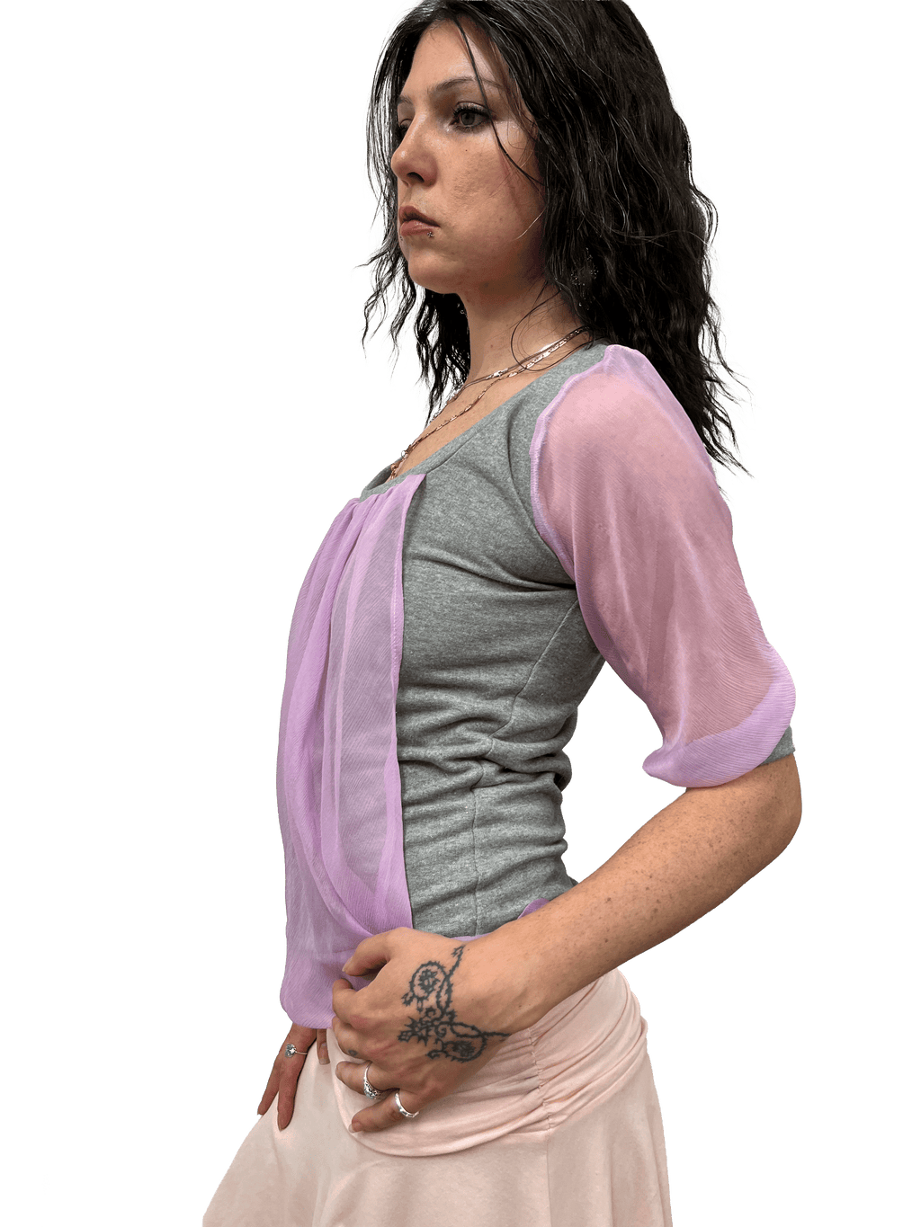 gui by gui draped lilac chiffon panelled jumper