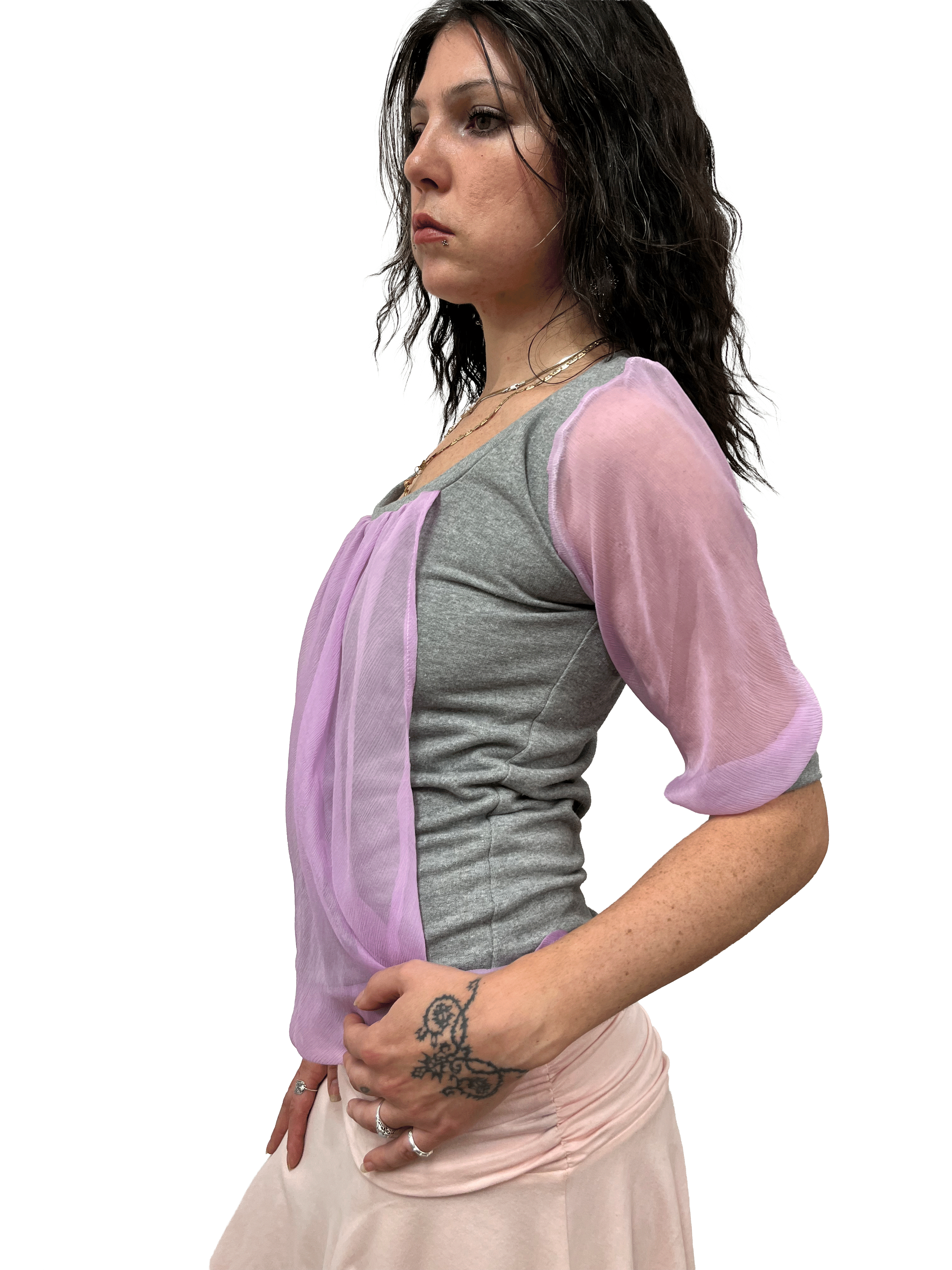 gui by gui draped lilac chiffon panelled jumper