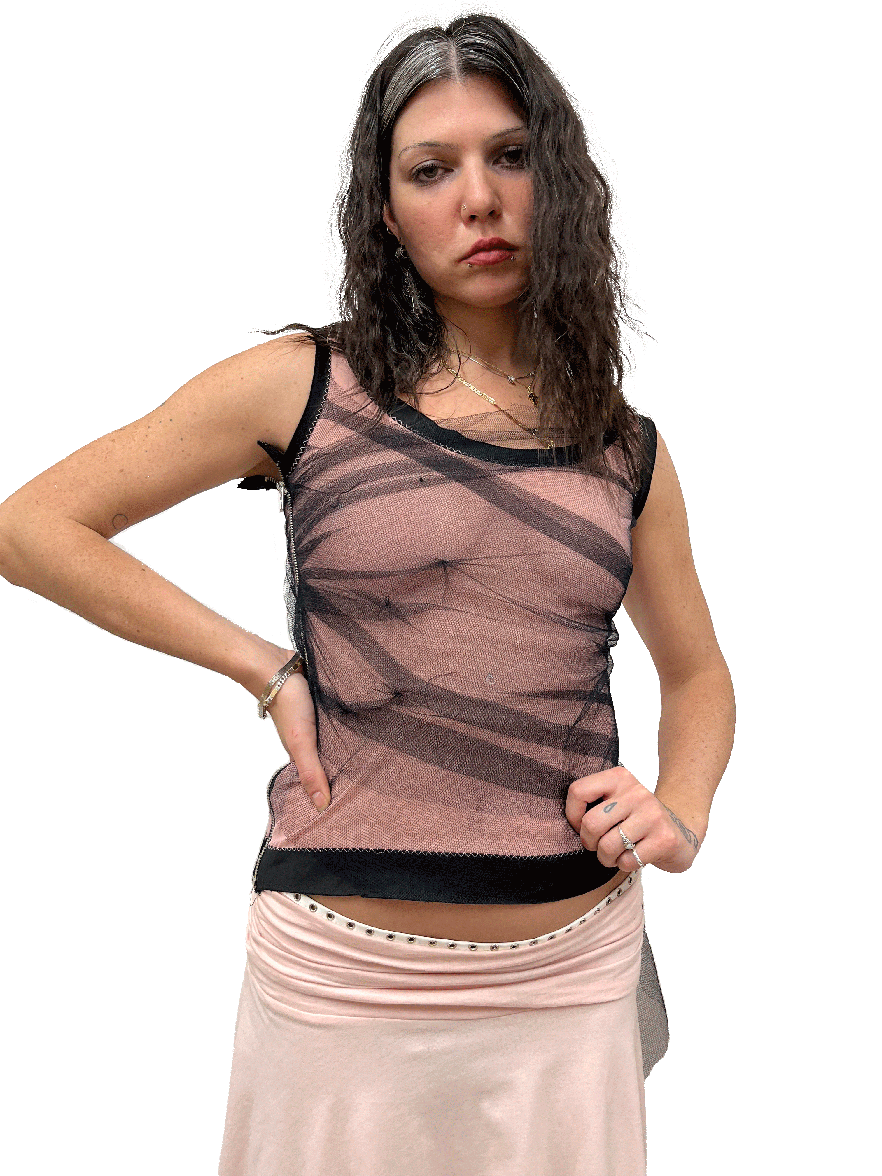 gui by gui draped noir tulle powder top