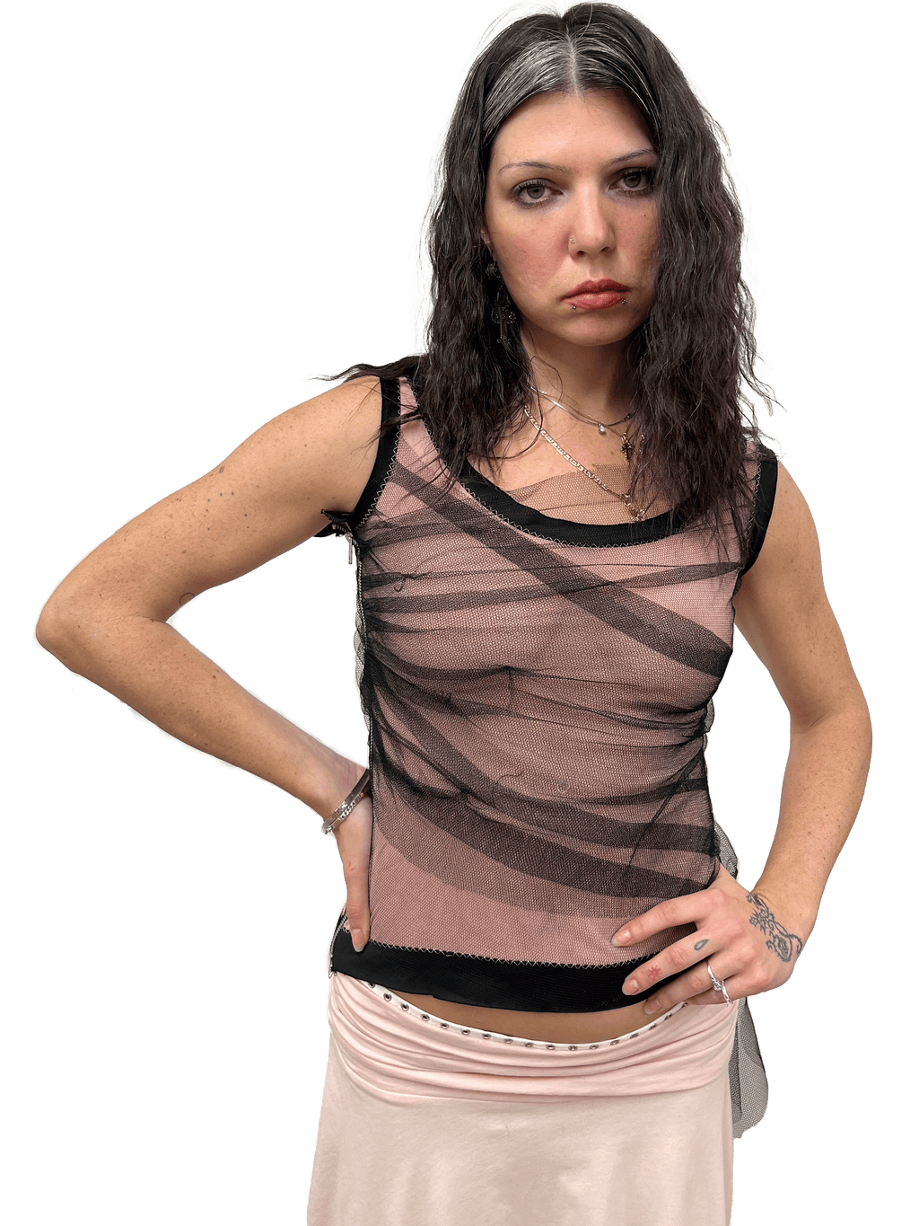 gui by gui draped noir tulle powder top