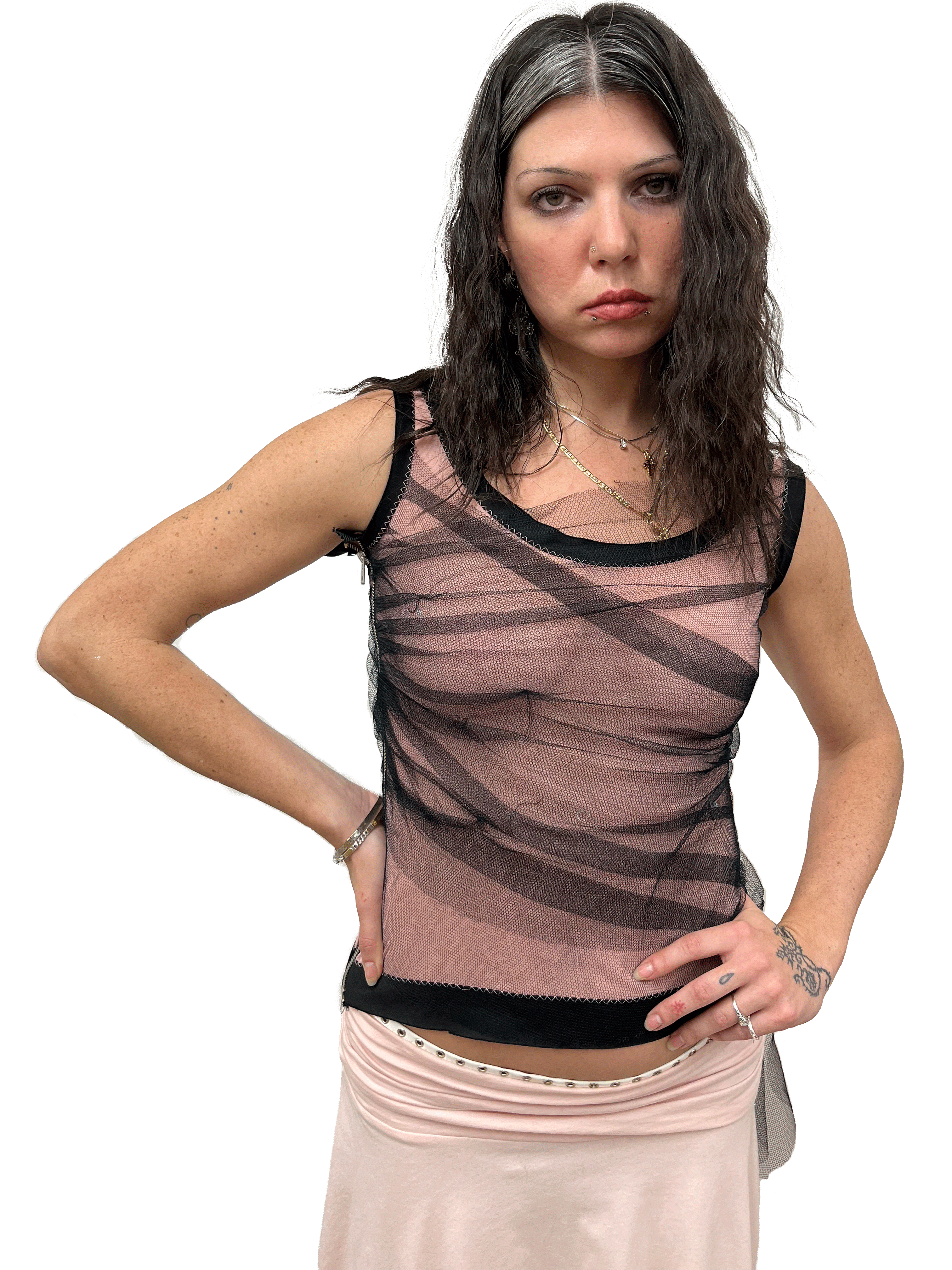 gui by gui draped noir tulle powder top