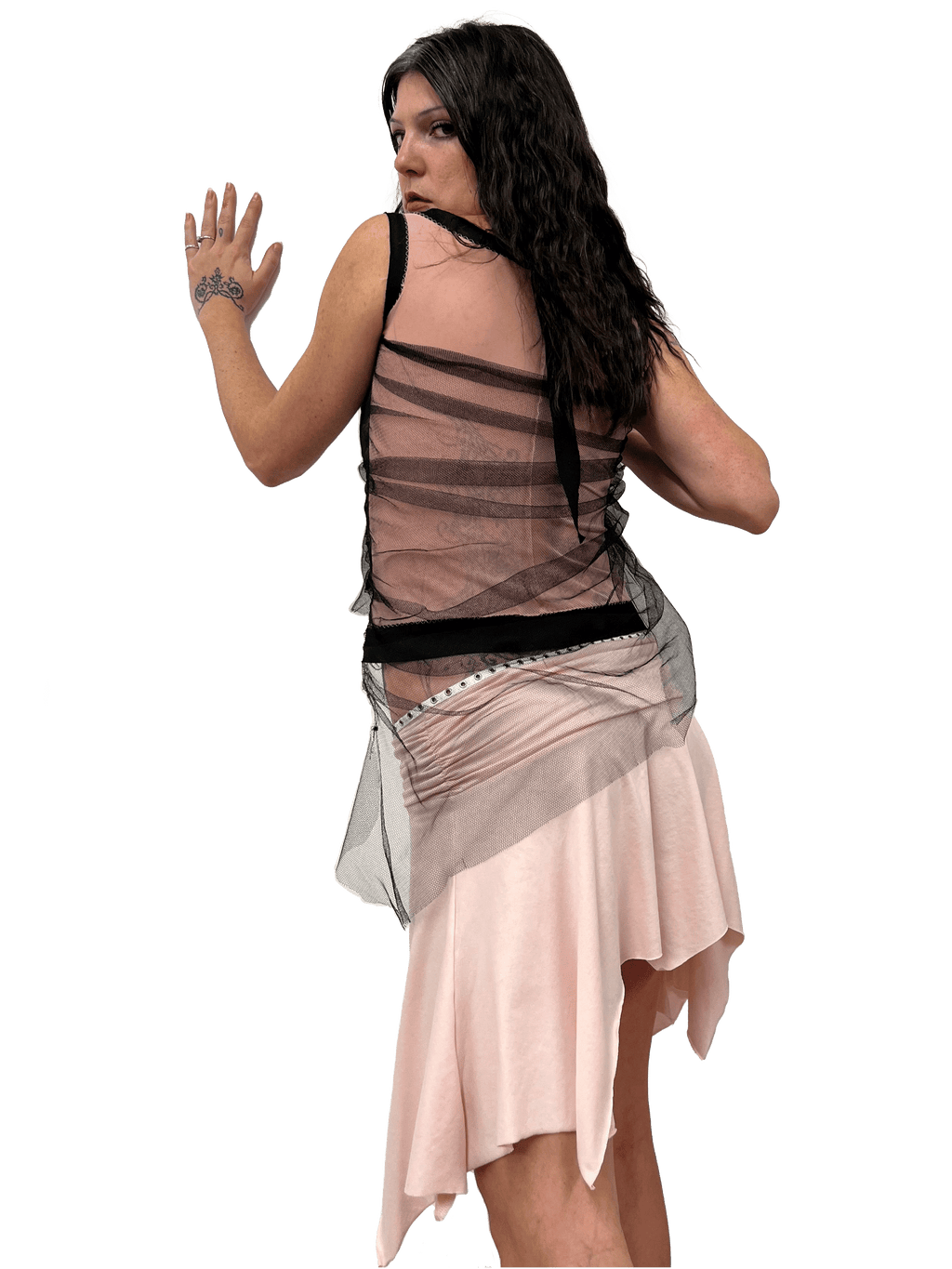 gui by gui draped noir tulle powder top