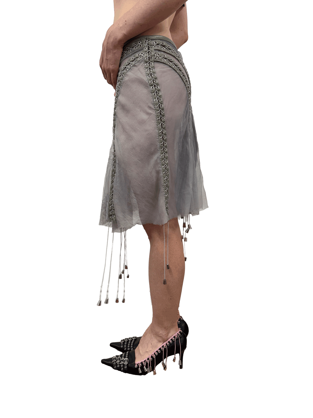 paseillo skirt in gray chiffon and chantilly lace