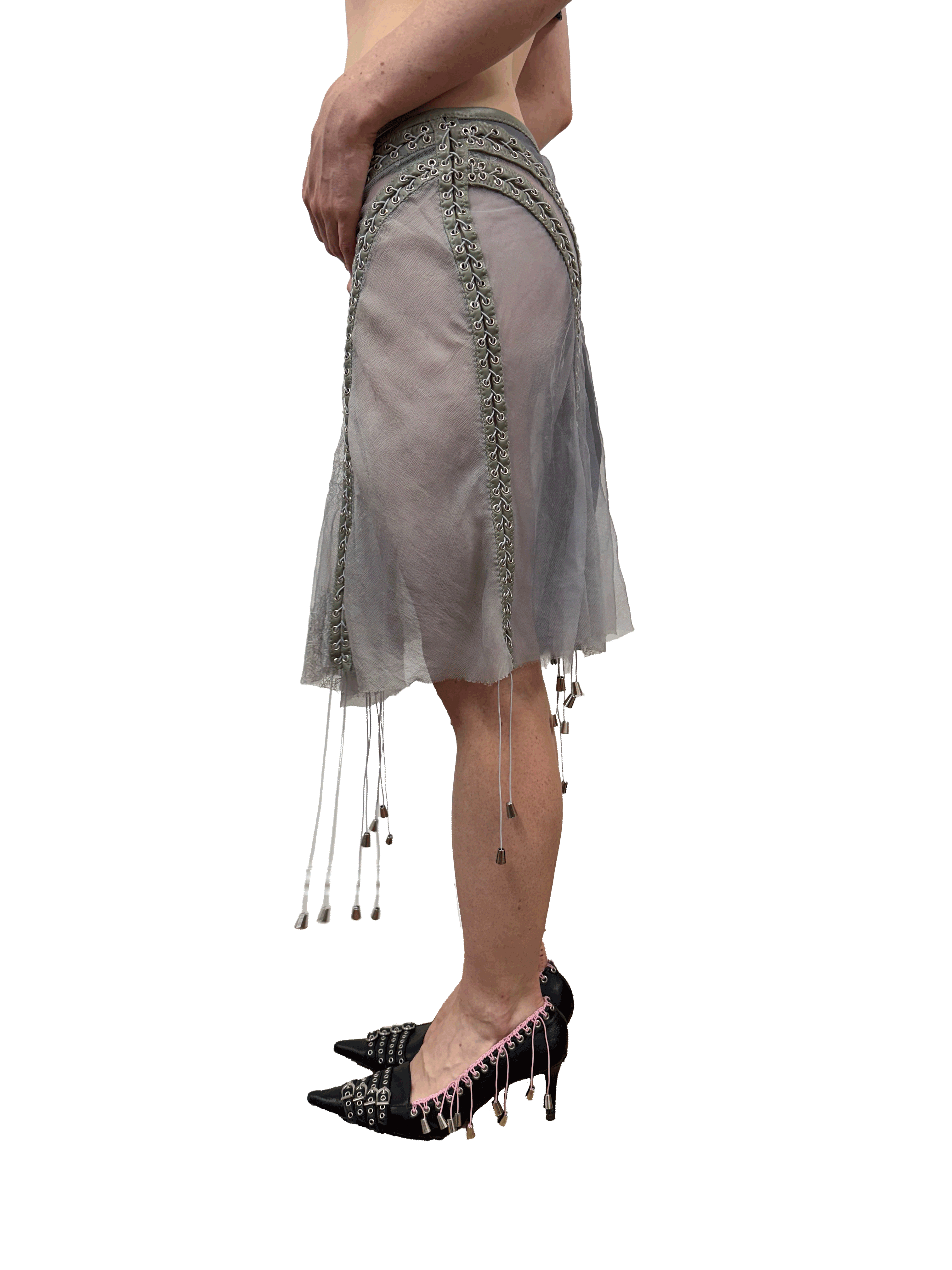 paseillo skirt in gray chiffon and chantilly lace