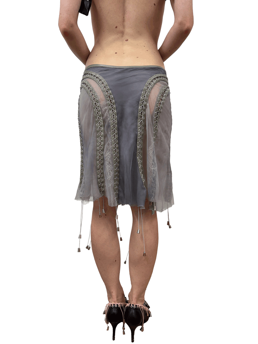 paseillo skirt in gray chiffon and chantilly lace