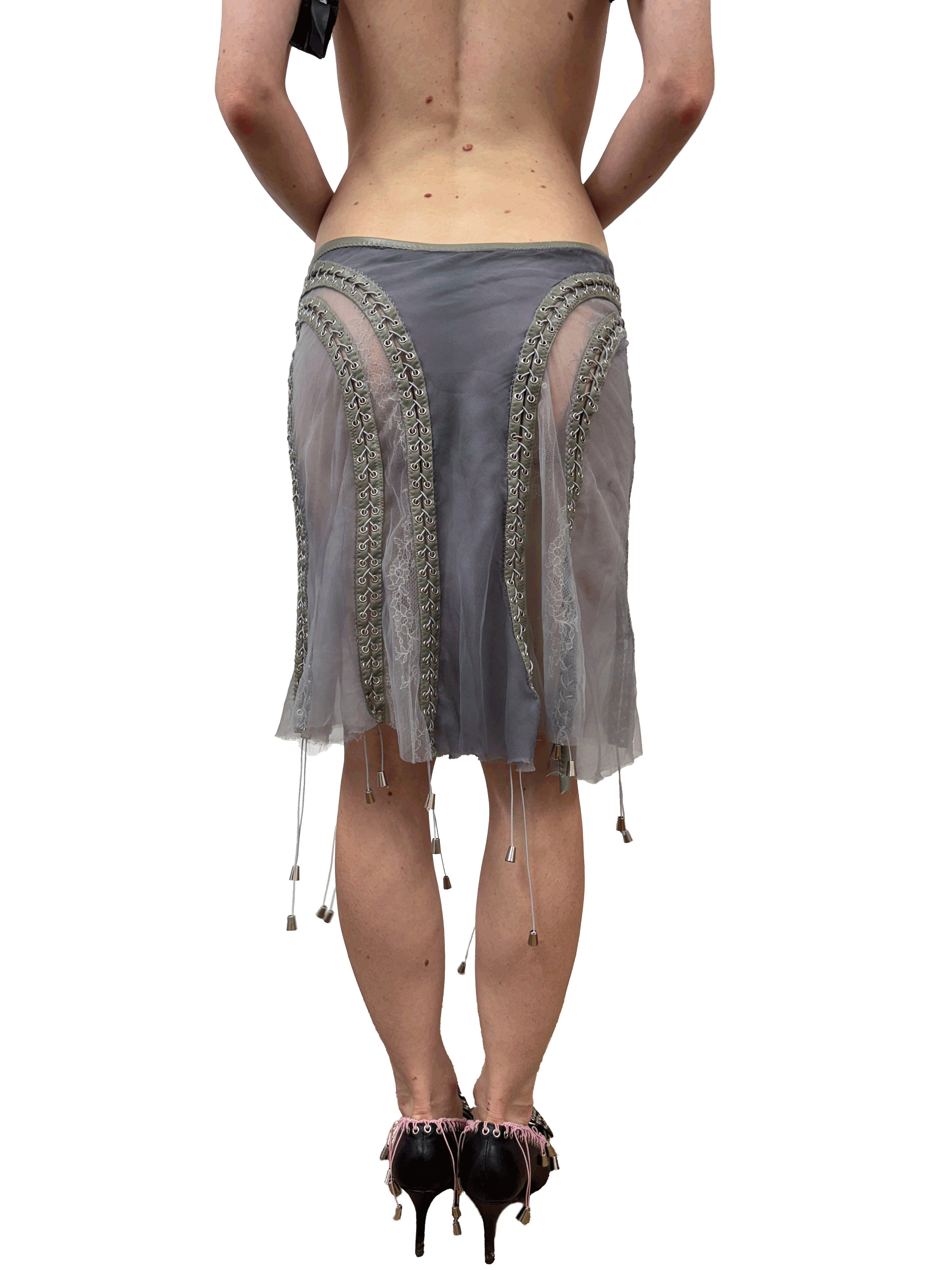 paseillo skirt in gray chiffon and chantilly lace