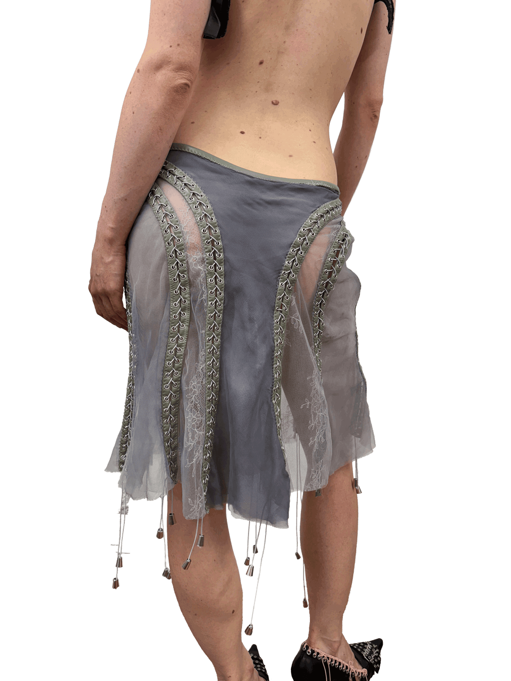 paseillo skirt in gray chiffon and chantilly lace