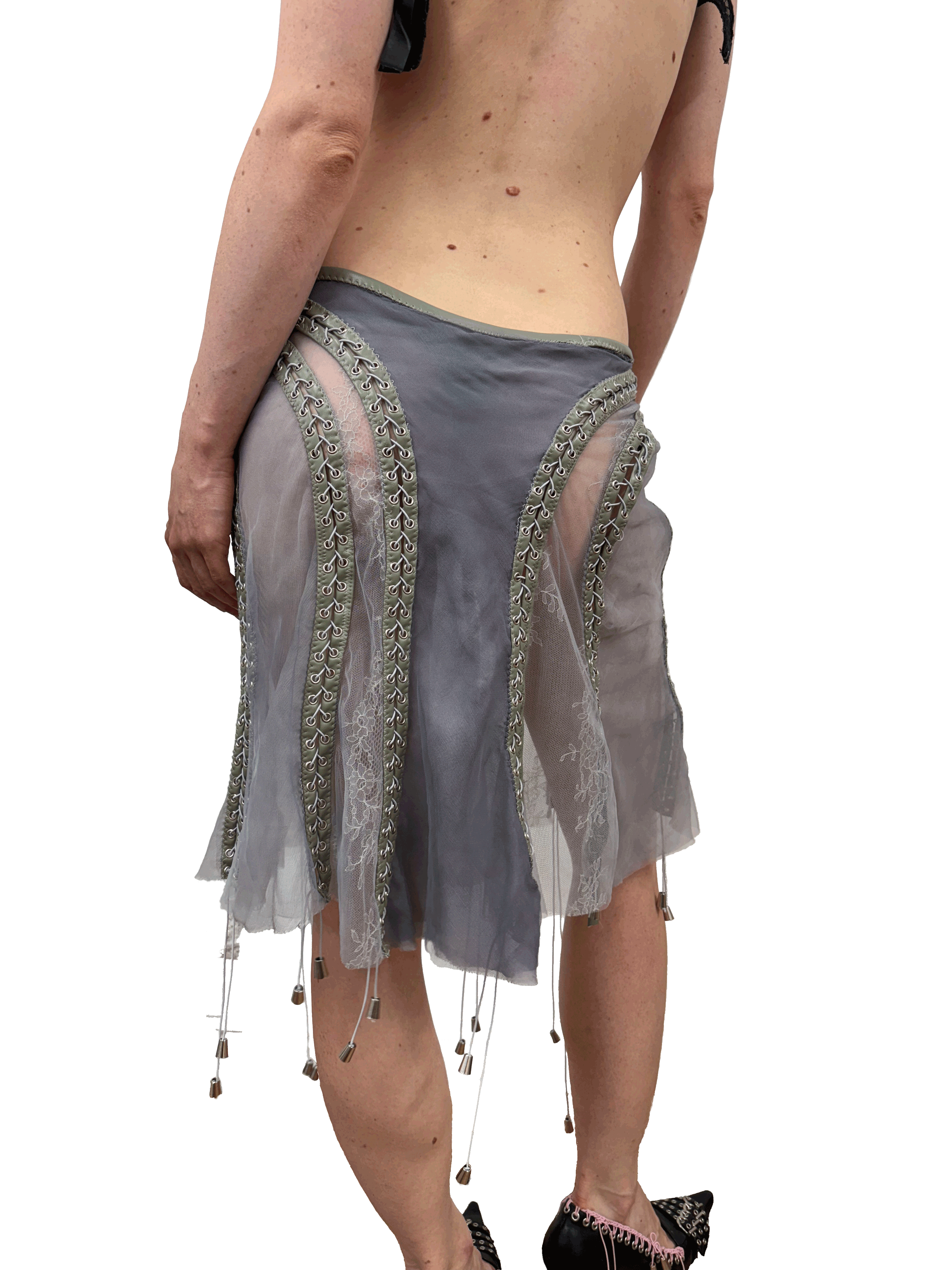 paseillo skirt in gray chiffon and chantilly lace