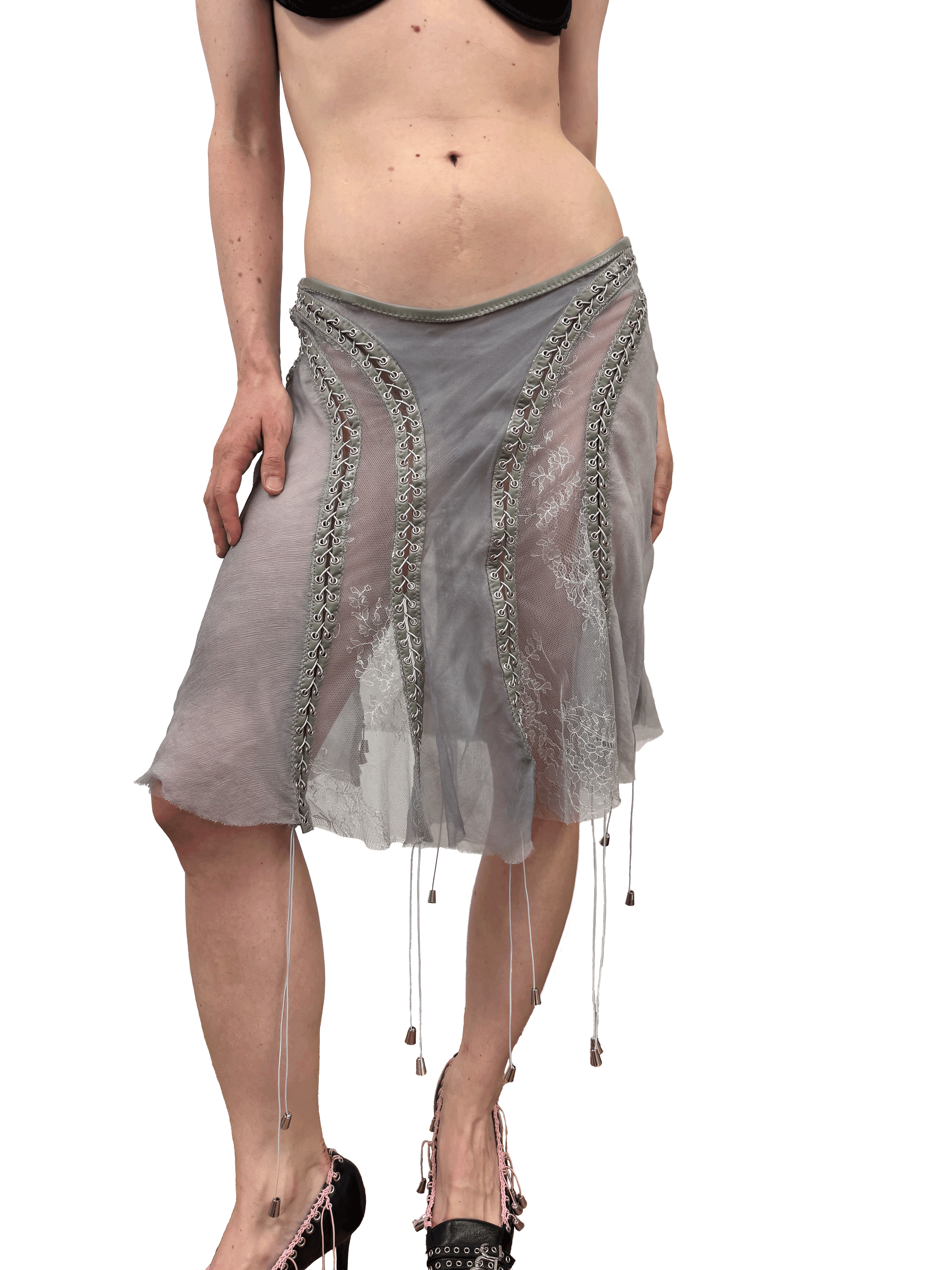 paseillo skirt in gray chiffon and chantilly lace