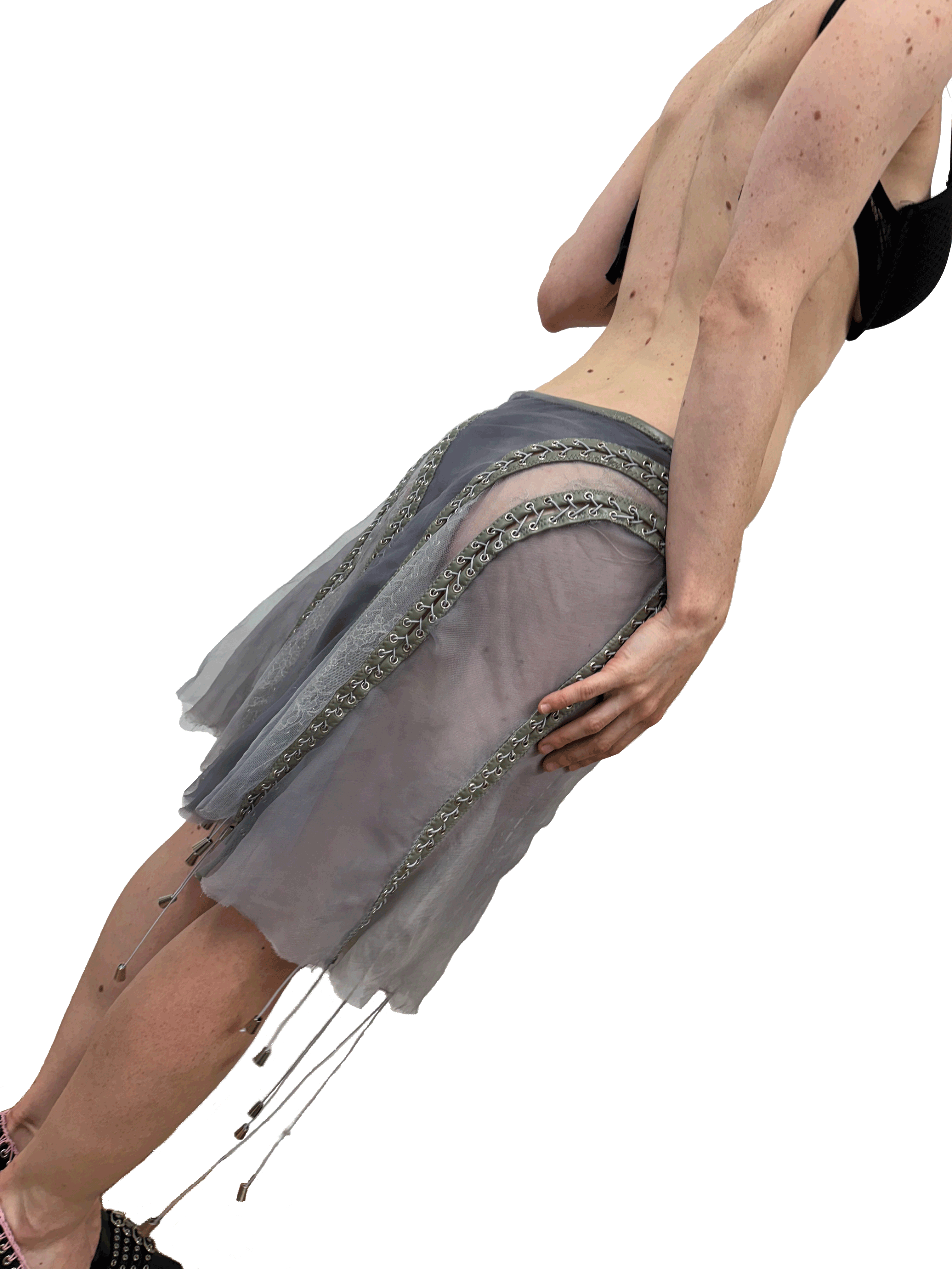 paseillo skirt in gray chiffon and chantilly lace