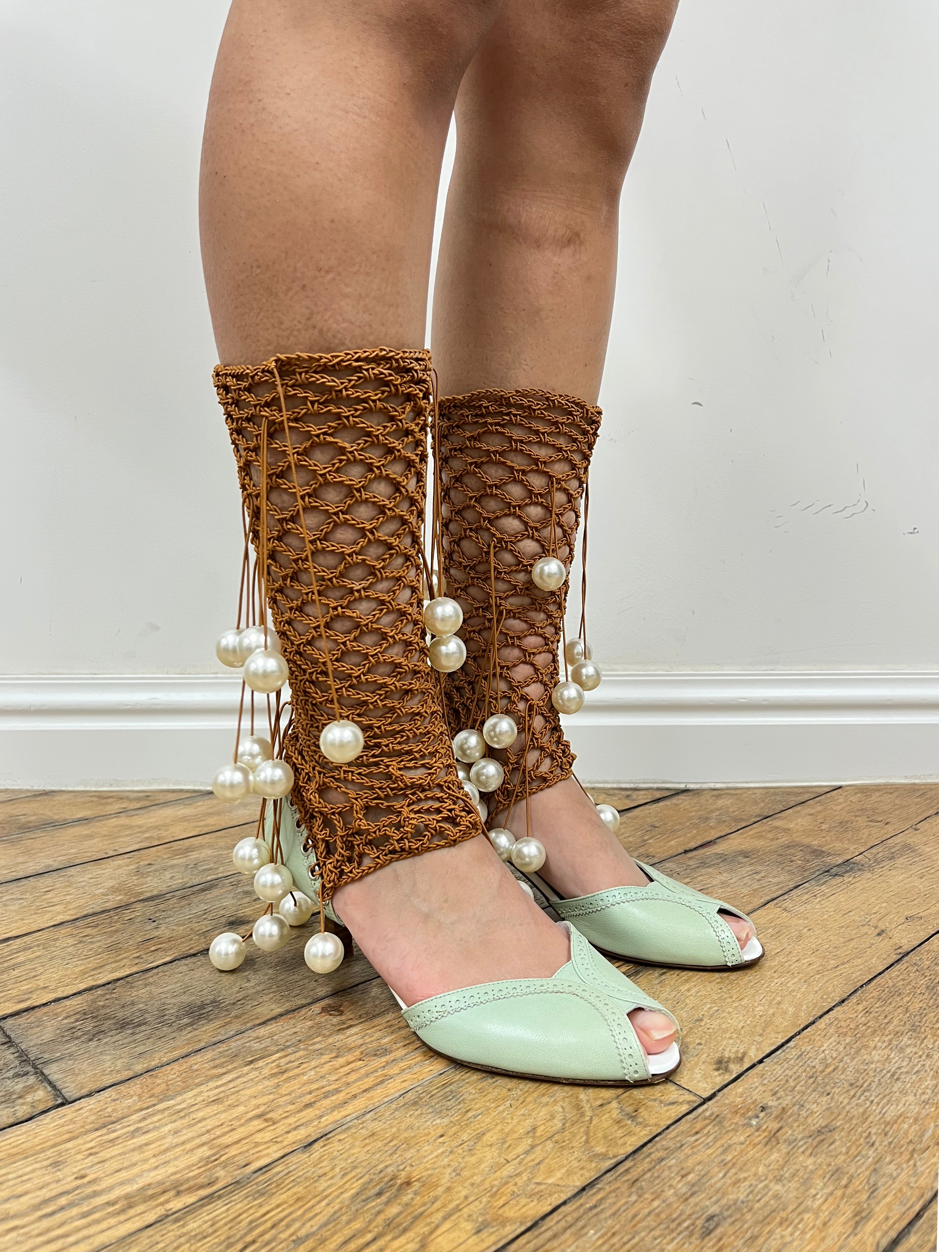 mint sandals with pearl hardware